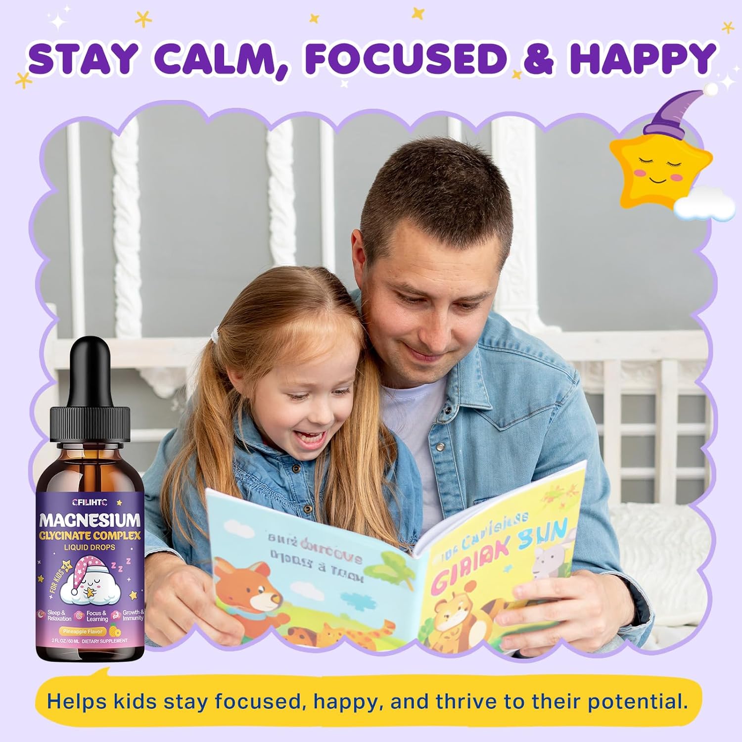 2 Pack Magnesium Glycinate Liquid for Kids - Magnesium Bisglycinate Drops with L-Theanine, Chamomile & Vitamin B6, B12, C, D3 for Sleep, Relaxation, Immune Support, Calm & Focus - 4 Fl Oz, Pineapple