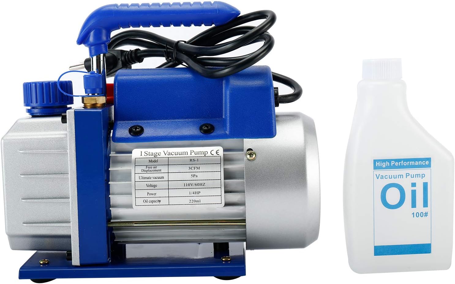 LuckyHigh 3 CFM Single Stage Vacuum Pump 110V 60Hz 1/4HP Rotary Vane AC