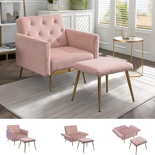 JOYBASE Silla decorativa ajustable con otomana, sillón y otomana, tumbona reclinable convertible, sillón moderno de mediados de siglo, sillón para