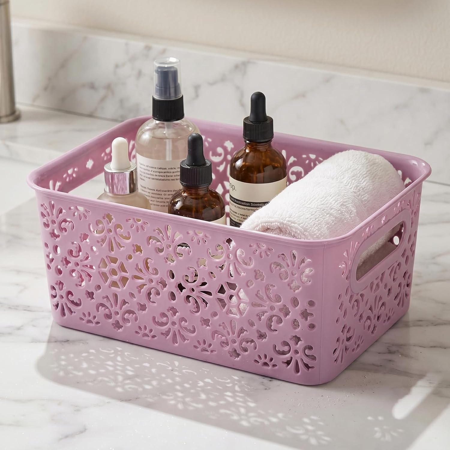 Frcctre 8 Pack Plastic Storage Baskets, Portable Small Pantry Organizer Baskets Bins with Handle, Stackable Household Organizers Nursery Basket for Home, Kitchen Cabinet Countertop Bedroom Bathroom