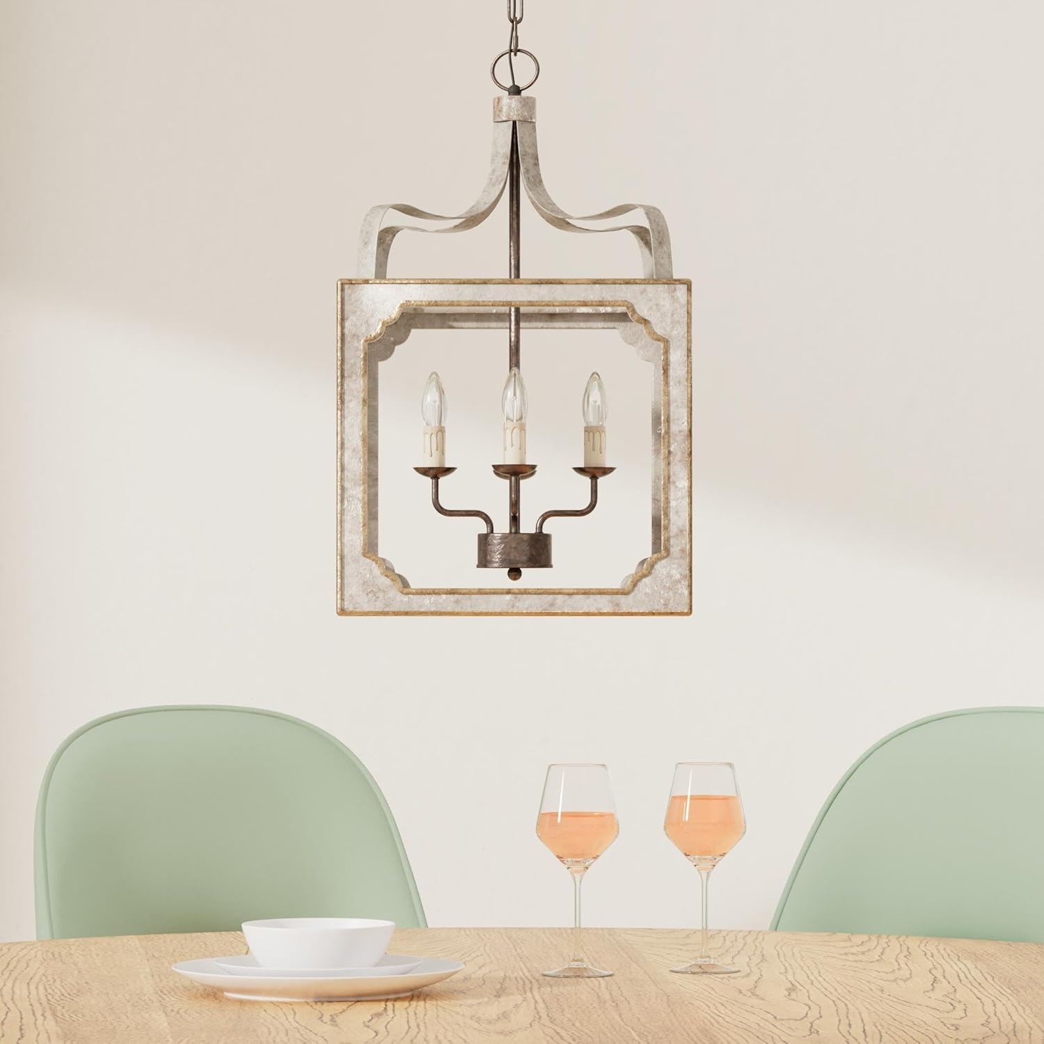Antique Gray and Gold 4-Light Lantern Chandelier