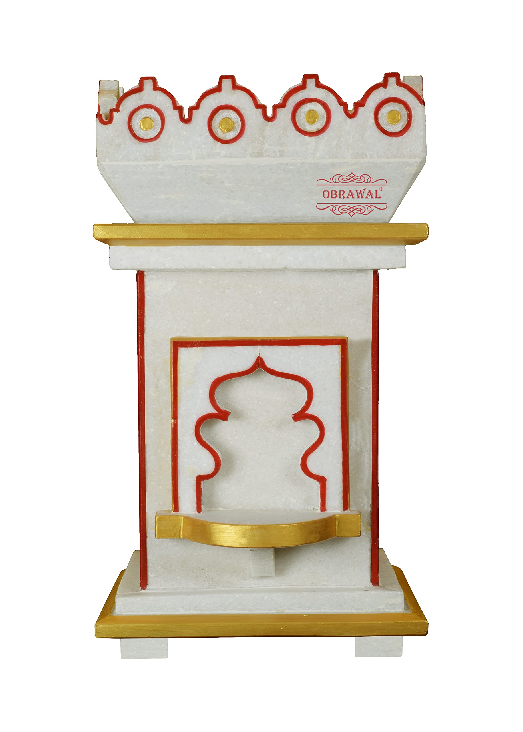 OBRAWAL Tulsi Planter | Gardening Planter | Natural White Marble | Handpainted | 1 Unit | Size - 8 x 8 x 14 Inch, Approx. [ L x W x H ]