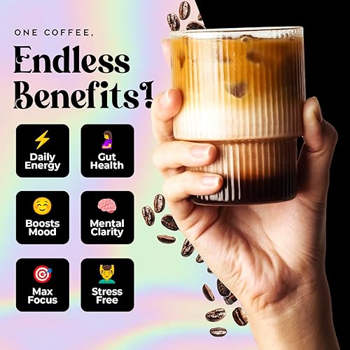 Miniatura 4 de Café de hongos adaptogénico Briodose con colágeno alimentado con pasto, melena de león, chaga y L-teanina, 45 mg de cafeína para piel y cabello sin