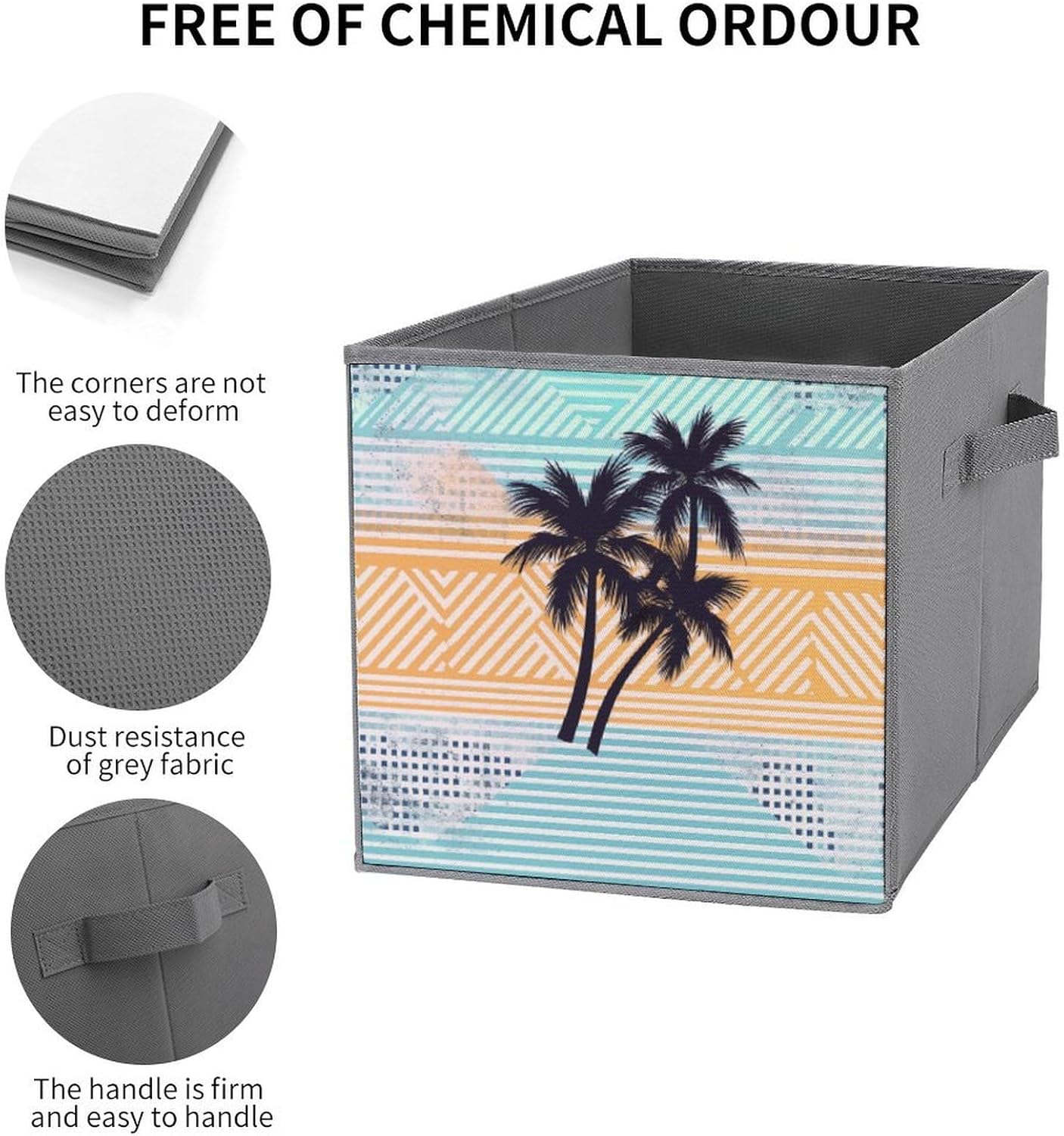 Palm Tree Geometric Pattern Storage Cubes Set of 6 Storage Bins with Handles Collapsible Storage Basket Fabric Storage Box for Shelves Large Closet Shelf Organizer for Organization 11 Inch