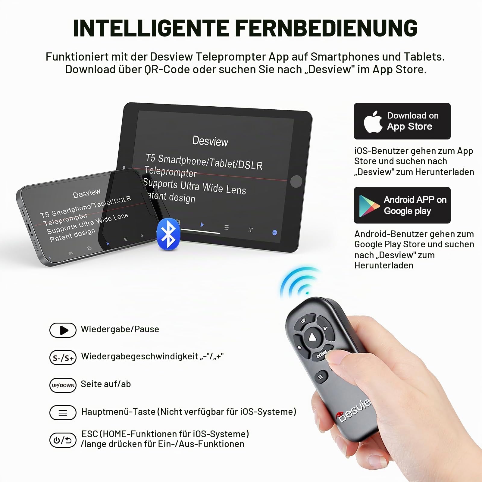 Desview T5 Teleprompter für Smartphone Tablet DSLR-Kamera bis 11 Zoll