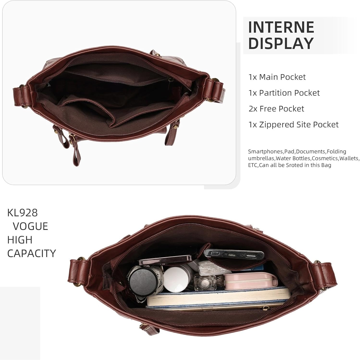 KL928 Crossbody Bags for Women, Multi Pocket Shoulder Bags, Medium PU Leather Cross Body Purses - Image 4