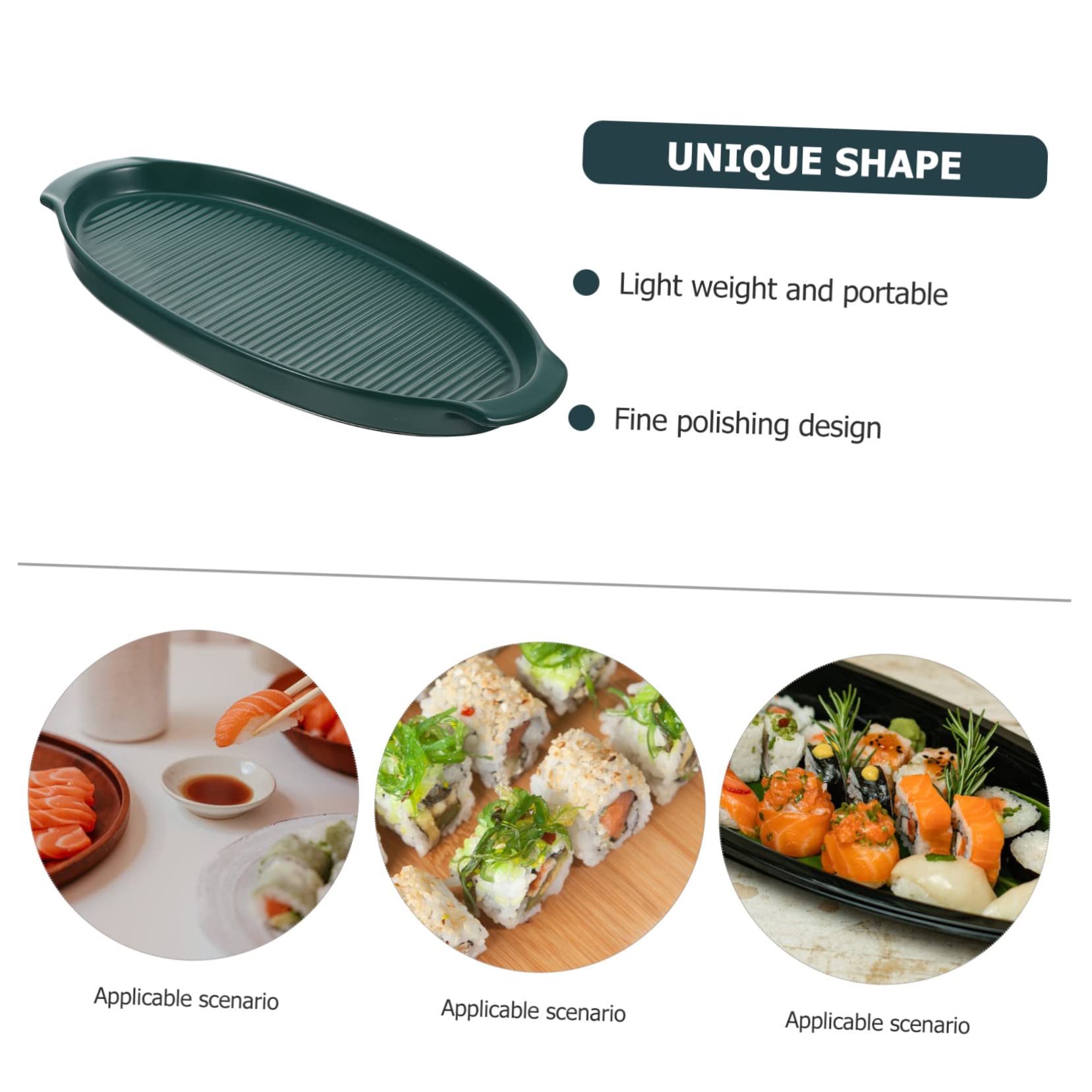 Assiette en Céramique Elliptique De Cuisine Occidentale, Plateau À Sushi en Céramique,Green-30X15X2.8CM