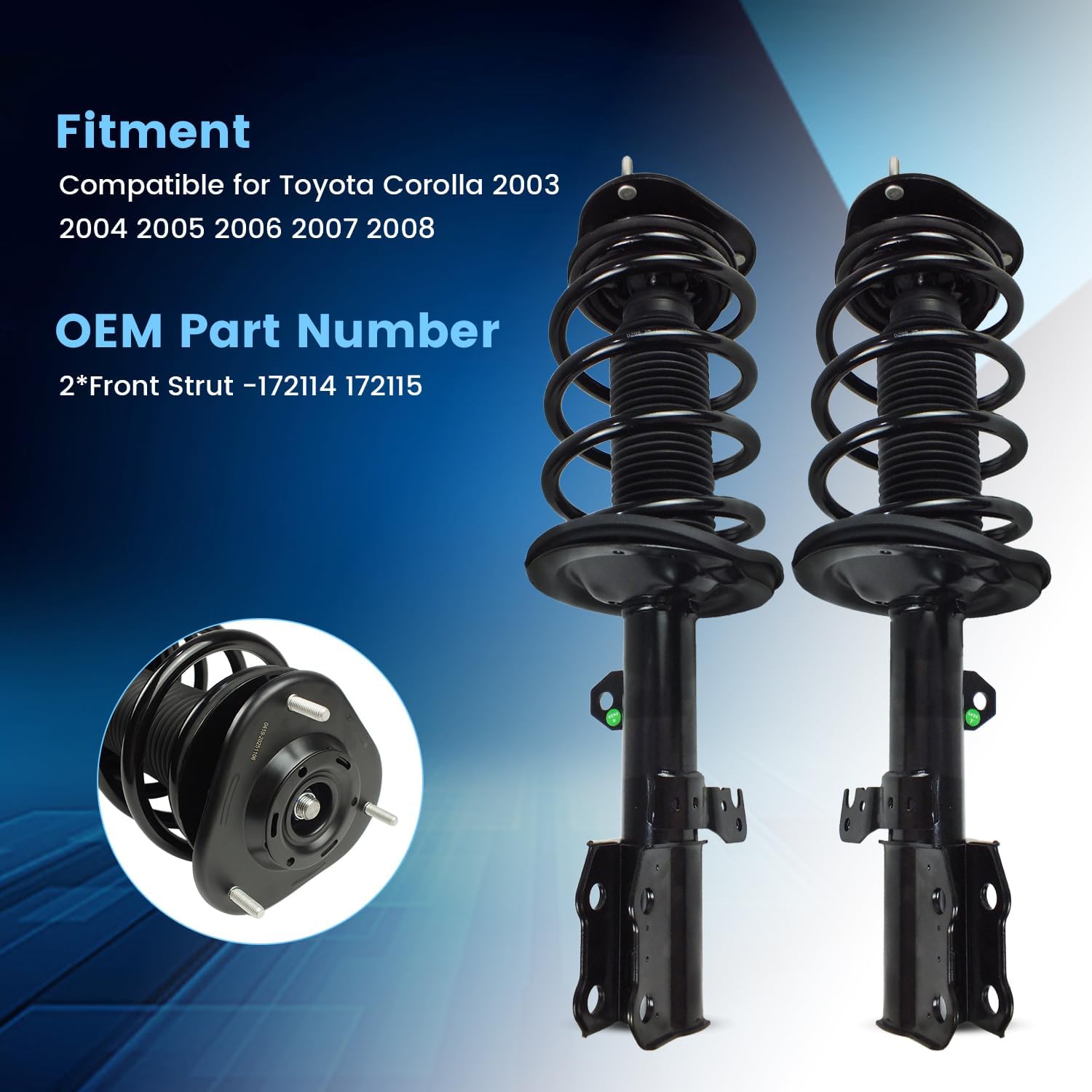 Front Shocks Absorbers for 2003 2004 2005 2006 2007 2008 Toyota Corolla Struts Complete Assembly w/Coil Spring Suspension Passenger Driver Side Struts Replace 172115 172114
