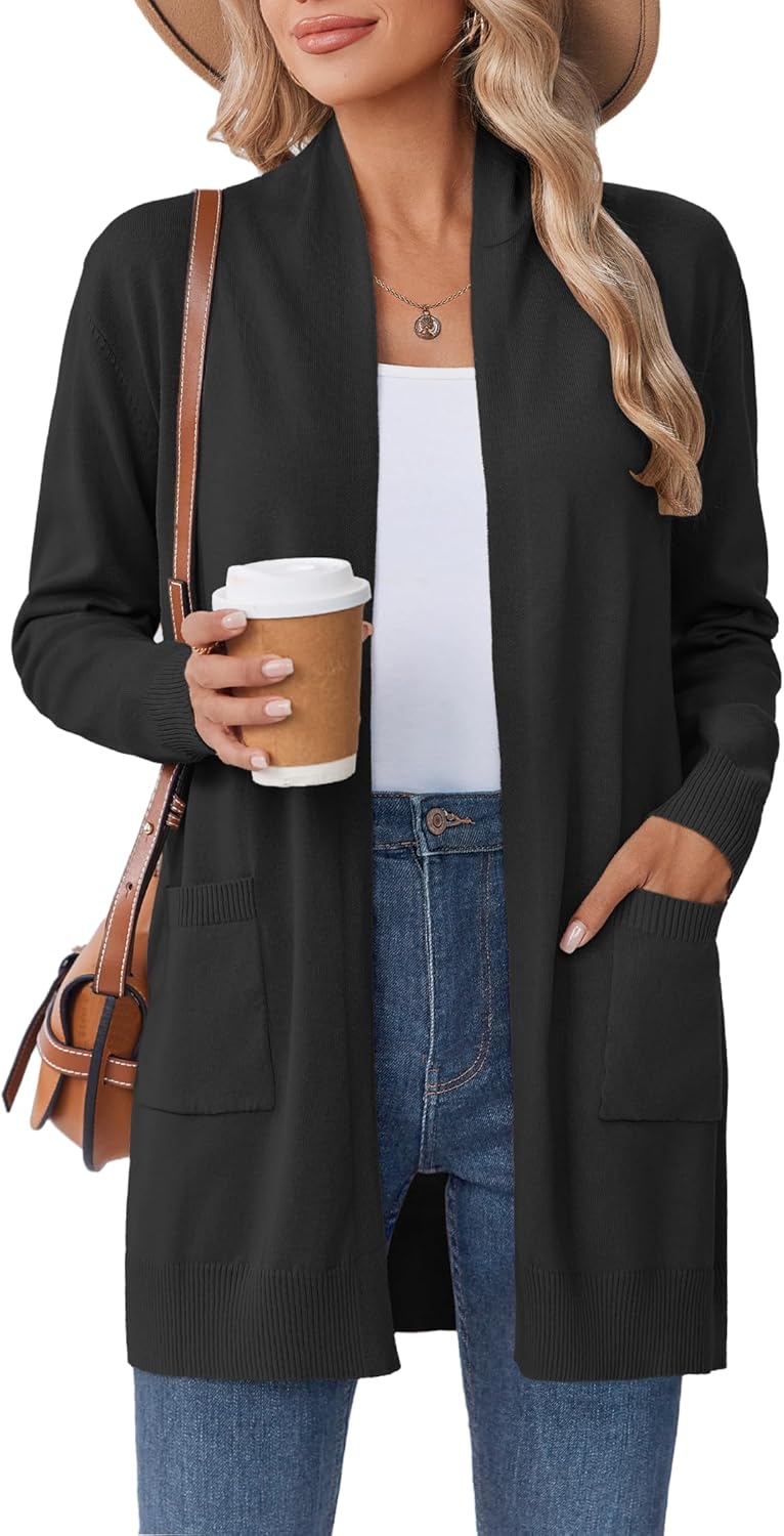 Zeagoo Women Long Cardigan Sweaters Lightweight Open Front Duster Knit Fashion Sweater Coats Trendy Cardigans with Pocket