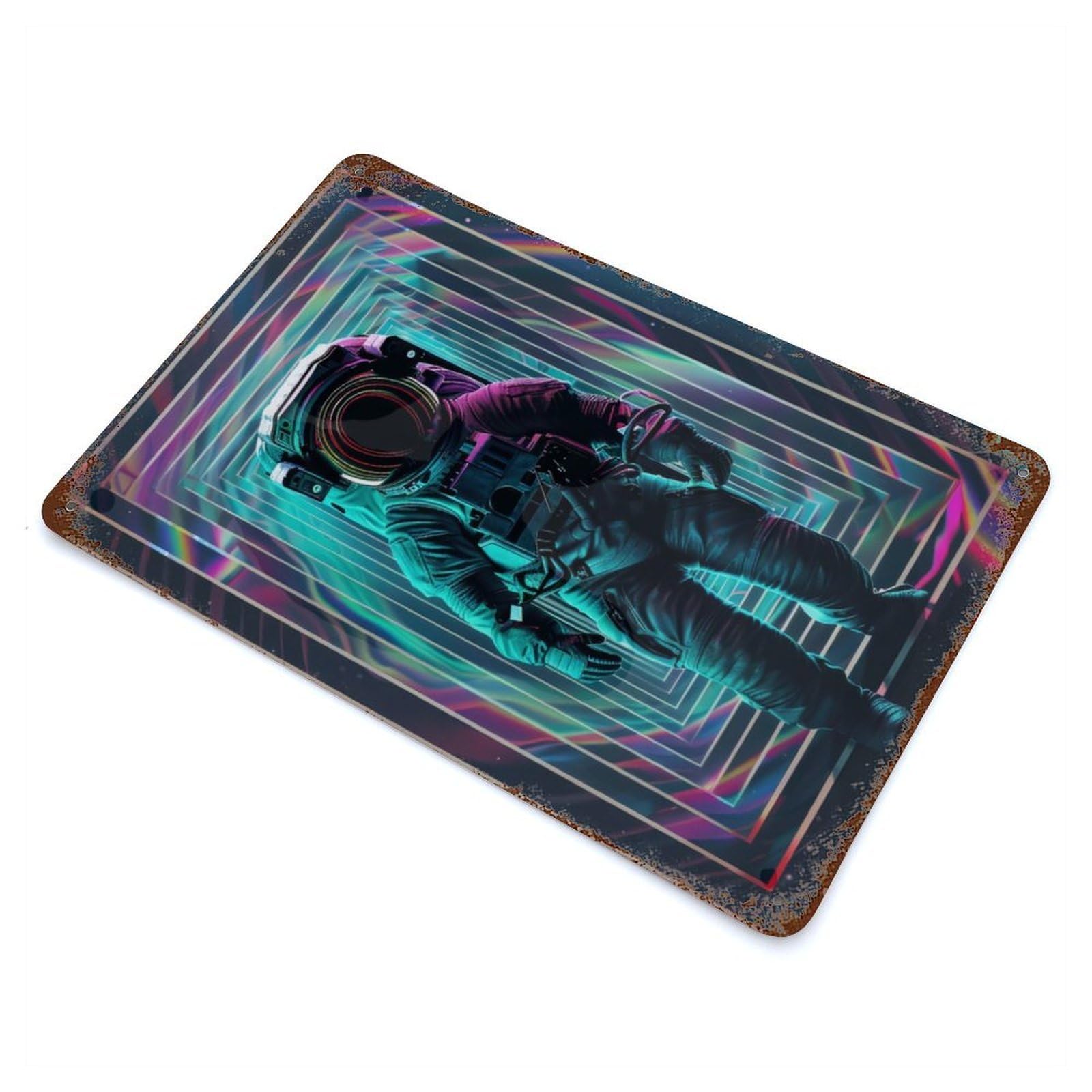 Astronaut Space Portal 11.8"x7.9" Rusty Metal Tin Sign, Farmhouse Wall Decor for Office, Studio And Wall Decor