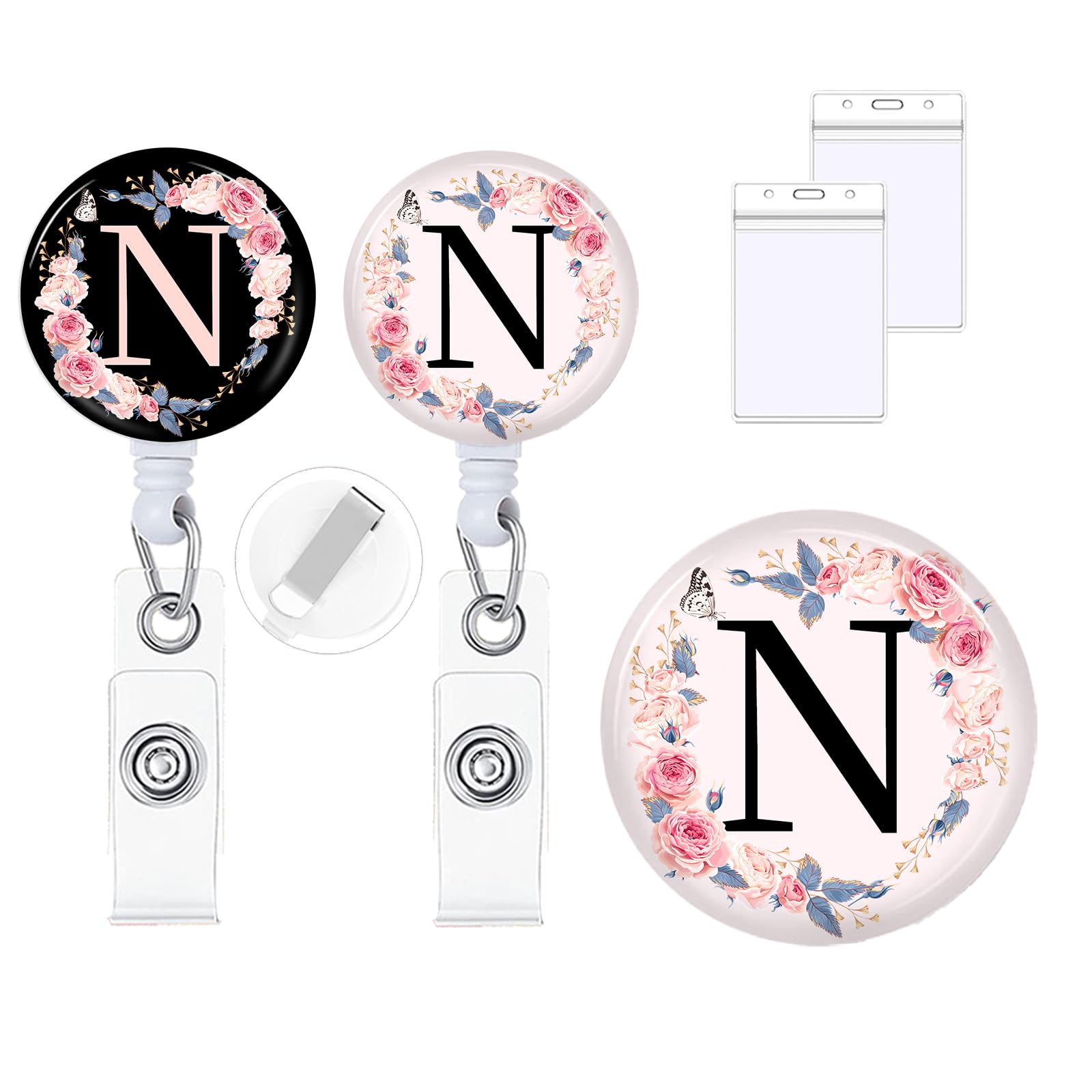Photo 1 of 2Pcs A-Z Letter Badge Reels with Vertical Clear Plastic ID Card Holders (2.5" x 3.7") Retractable Name Tag ID Clip Holder Nursing Student RN Pediatric Teacher Office Work Accessories N