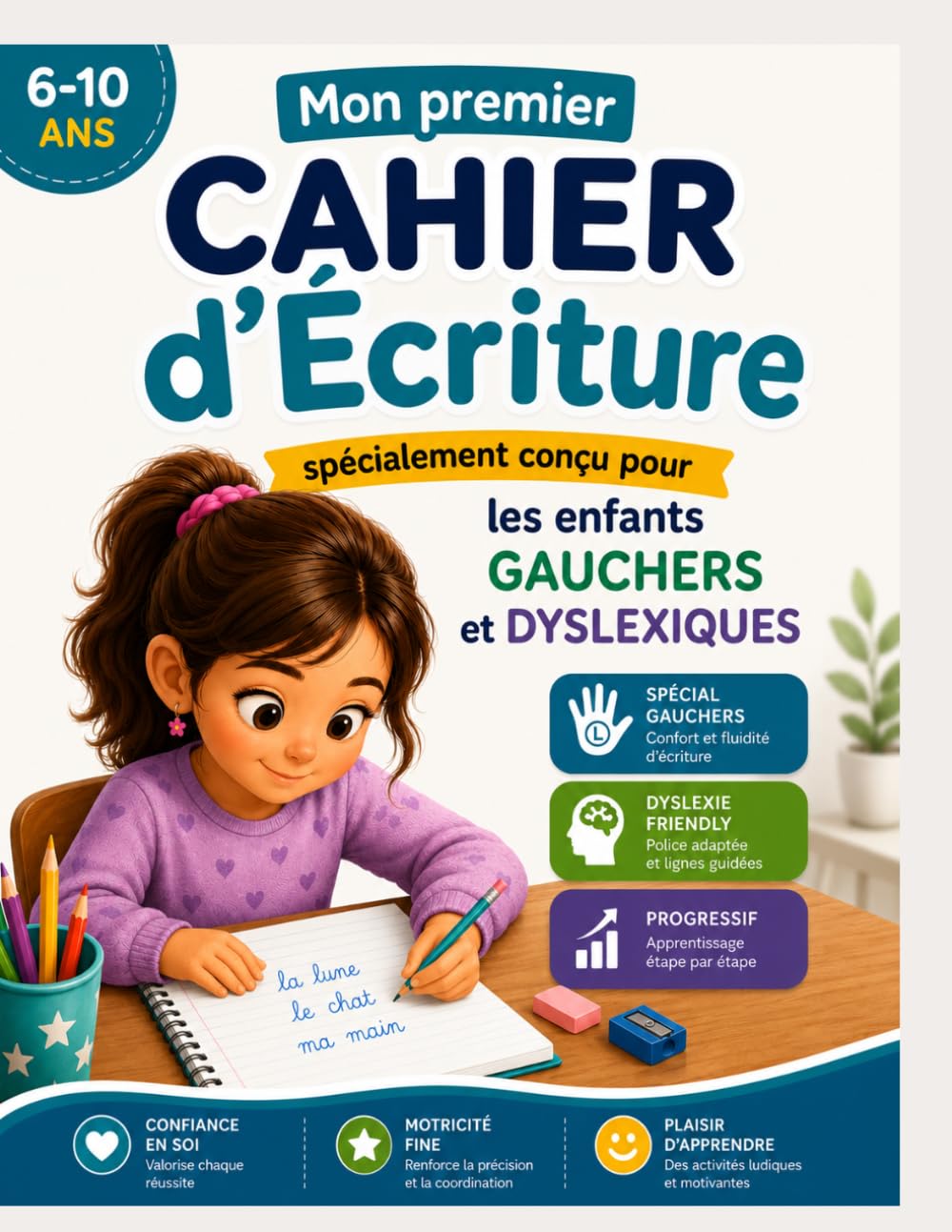 Mon premier cahier d'écriture spécialement conçu pour les enfants gauchers et dyslexiques: Méthode progressive avec grands lignages, repères visuels, ... aux troubles DYS et à la latéralité gauchère
