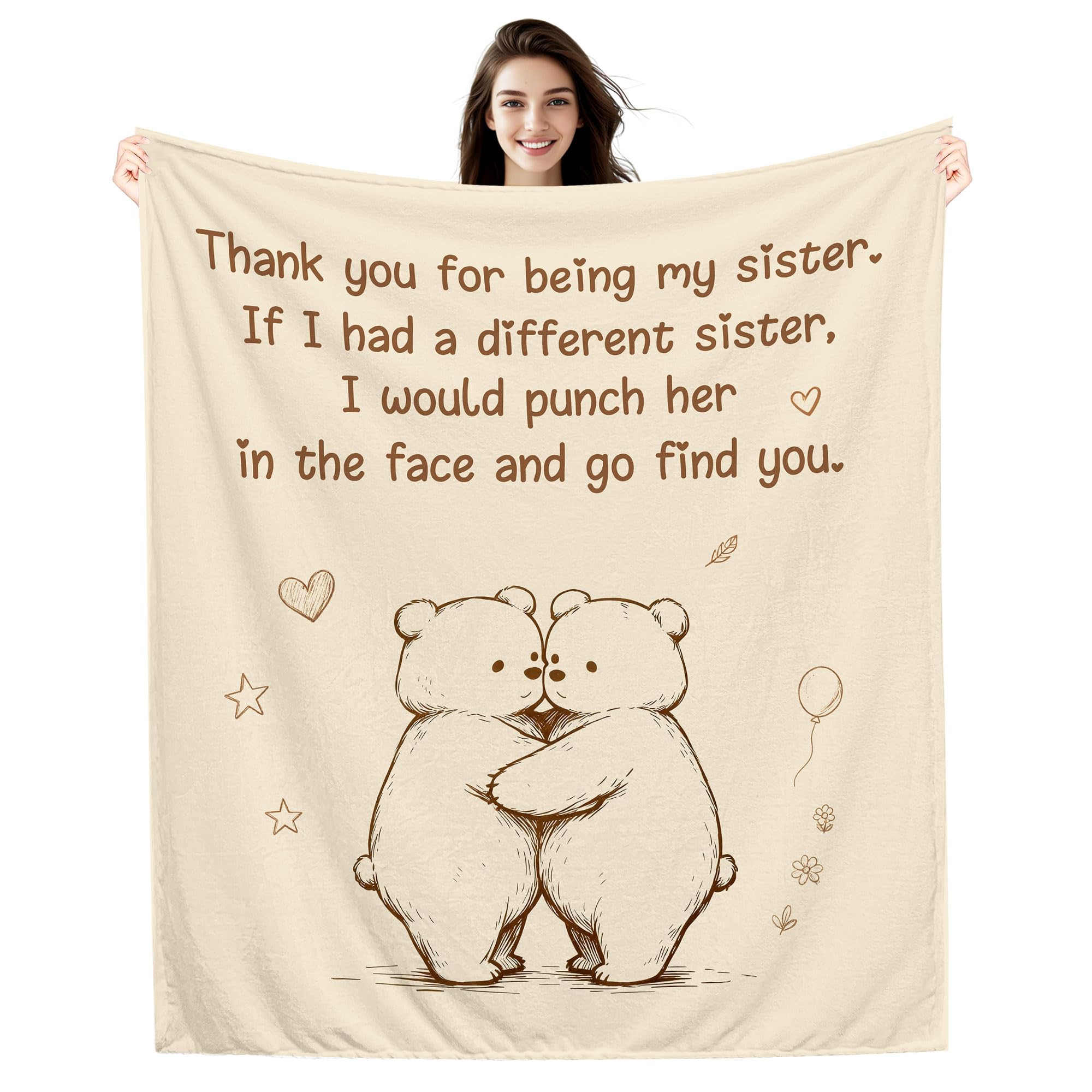 Amorea Thank You for Being My Sister Funny Cartoon Blanket for Sister, Women Girls Birthday Graduation (my sister)