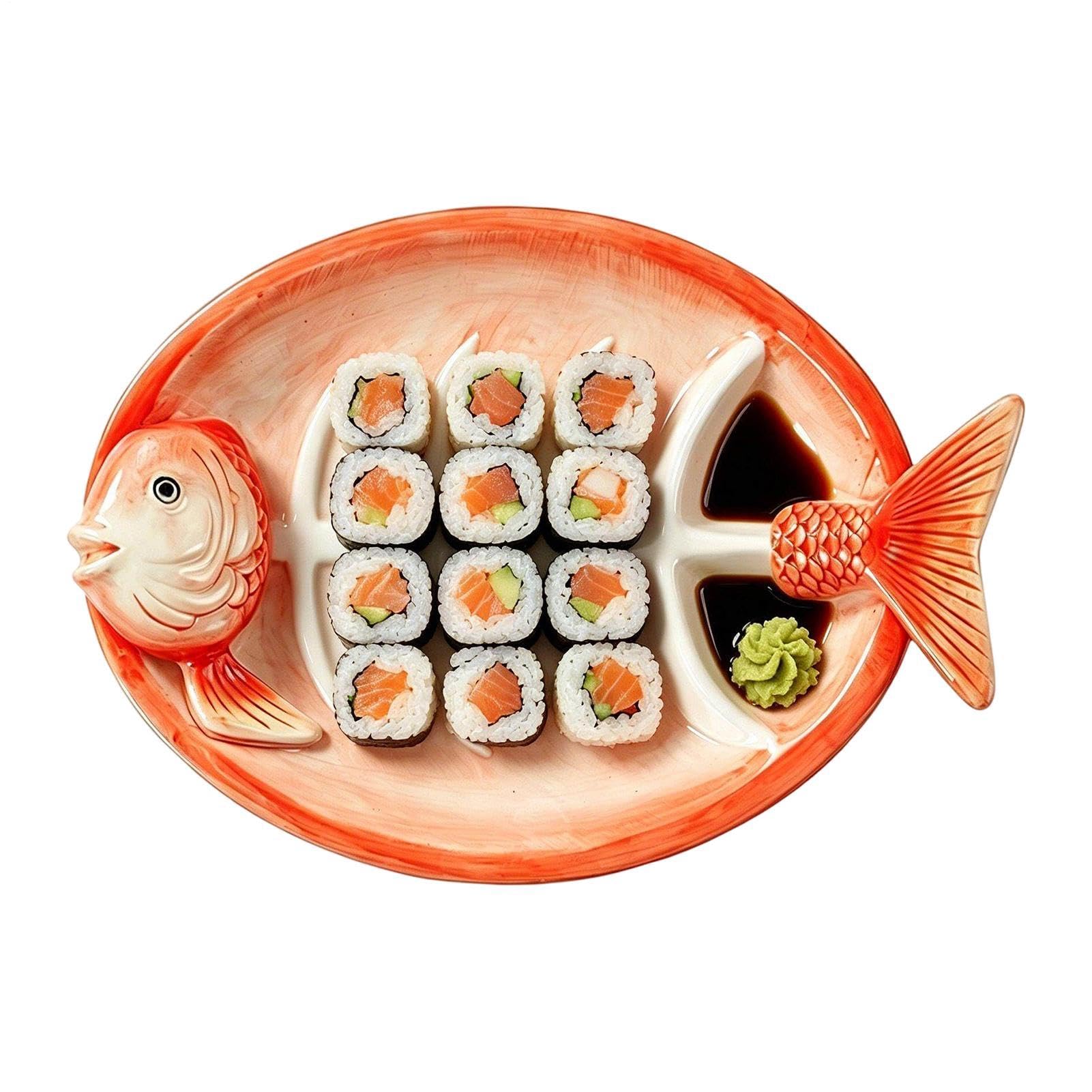 Da Sushi Stoviglie in Ceramica Dipinte a Mano a Forma di Pesce | Vassoio da Portata per Dumpling Snack Antipasti Frutta Feste Compleanni Festival Casa Cucina Ristorante Appartamento