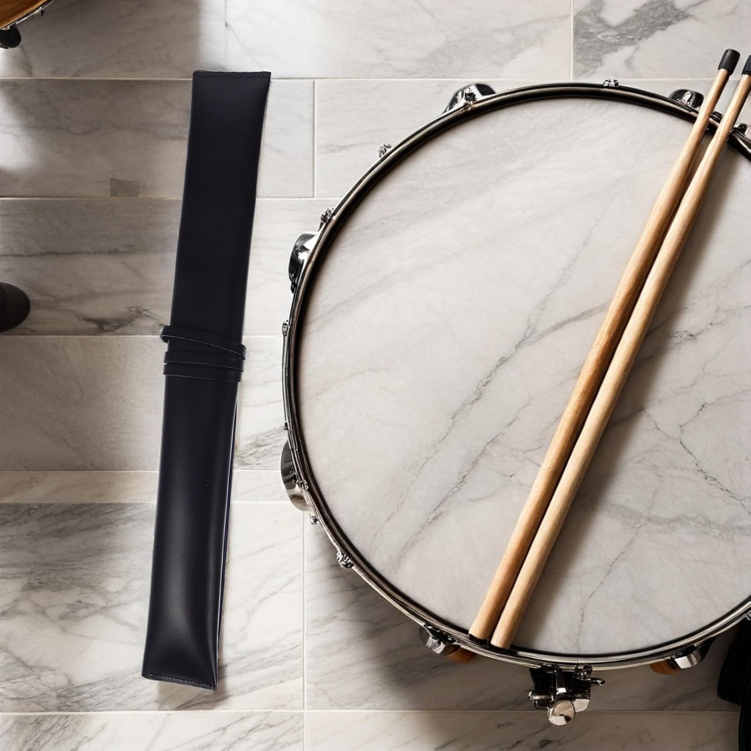 Drumstick Case Holder Compact Portable Pu Leather 2pcs with Multiple Compartments and Fastener Strap Drumsticks and Mallets Storage Bag for Drummers, for Rehearsals and Studio Use