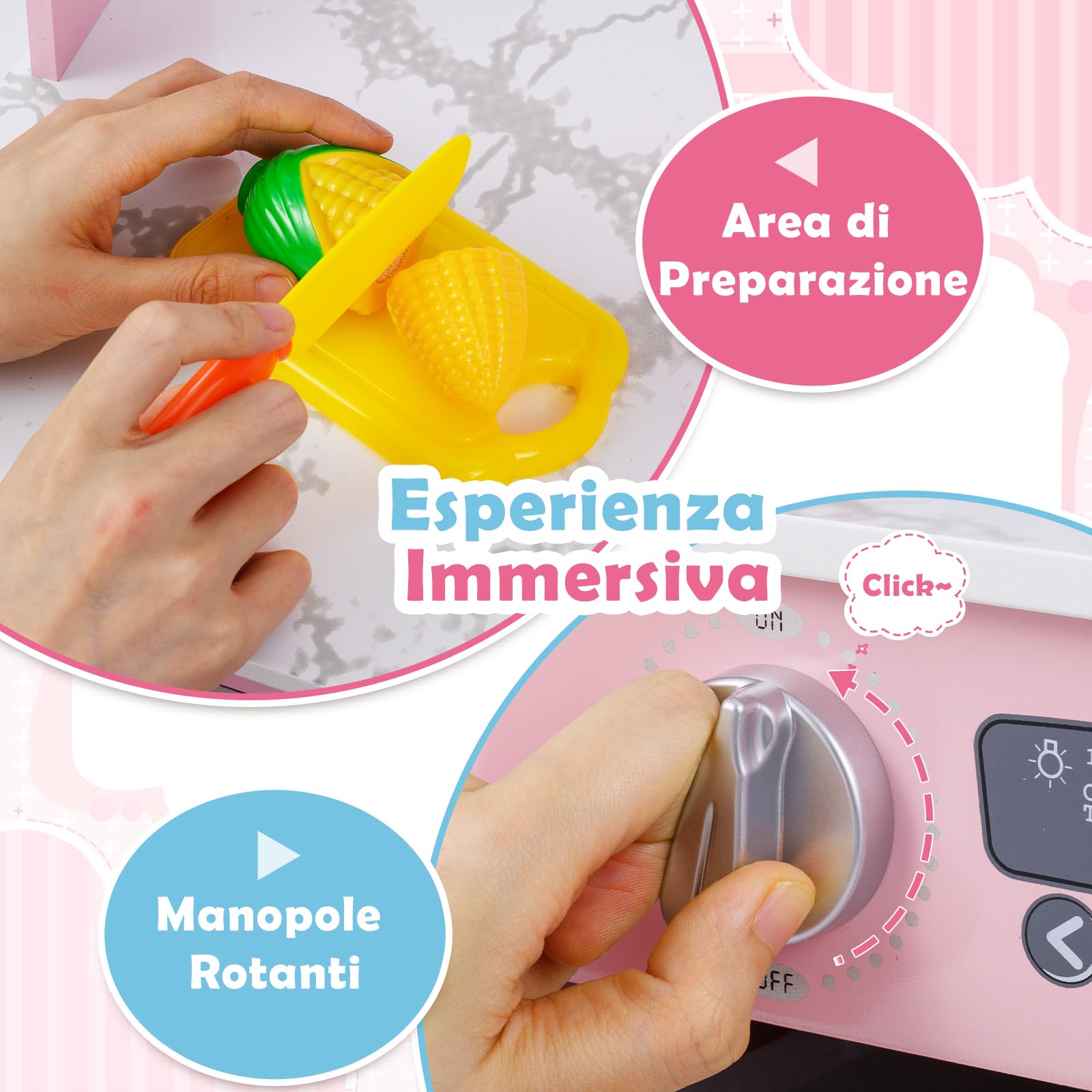 COSTWAY Cucina Giocattolo per Bambini, Set Cucina in Legno con Accessori, Luci e Suoni, Cappa, Fornelli, Microonde e Lavatrice, per Bambini 3+ Anni, 102 x 51 x 85 cm (Rosa)