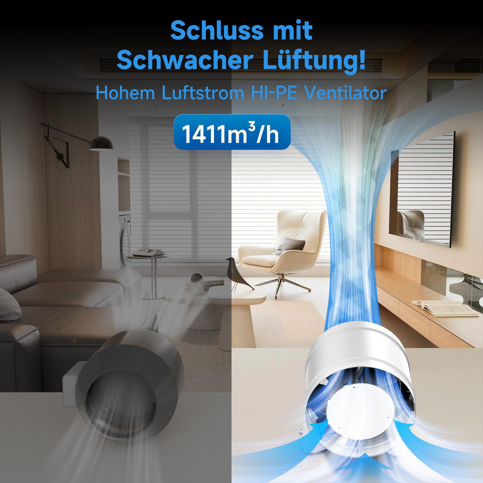Hon&Guan HI-PE - Ventilatore tubolare 200 mm, super volume di aria, 1411 m³/h, risparmio energetico, motore EC, silenzioso, ventola di ventilazione per tenda, serra, garage, cucina, ventilazione