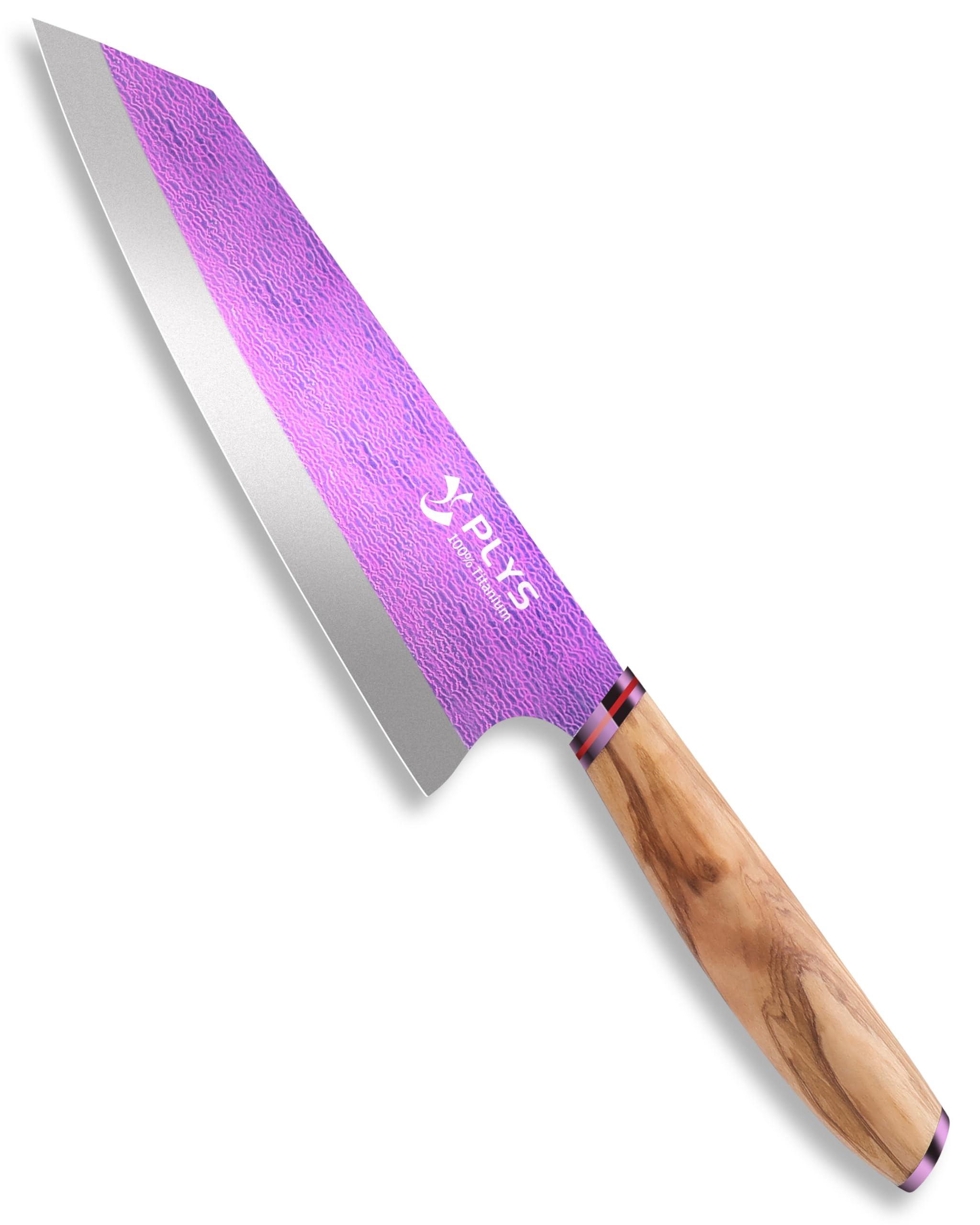 Plys Titane Couteau Chef Japonais Kiritsuke: Lame de 20,5 Cm, Tranchant Professionnel, Manche Ergonomique en Bois, MatéRiau en Titane Ultra-LéGer (Violet Aurore)