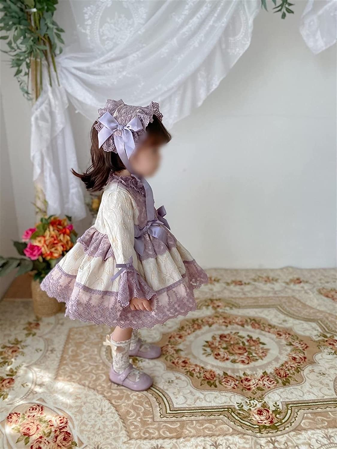 Dziewczyna Łuk Fioletowa Sukienka Księżniczka Z Długim Rękawem W Stylu Vintage Hiszpański Lolita Pałac Dziecięce Ubrania