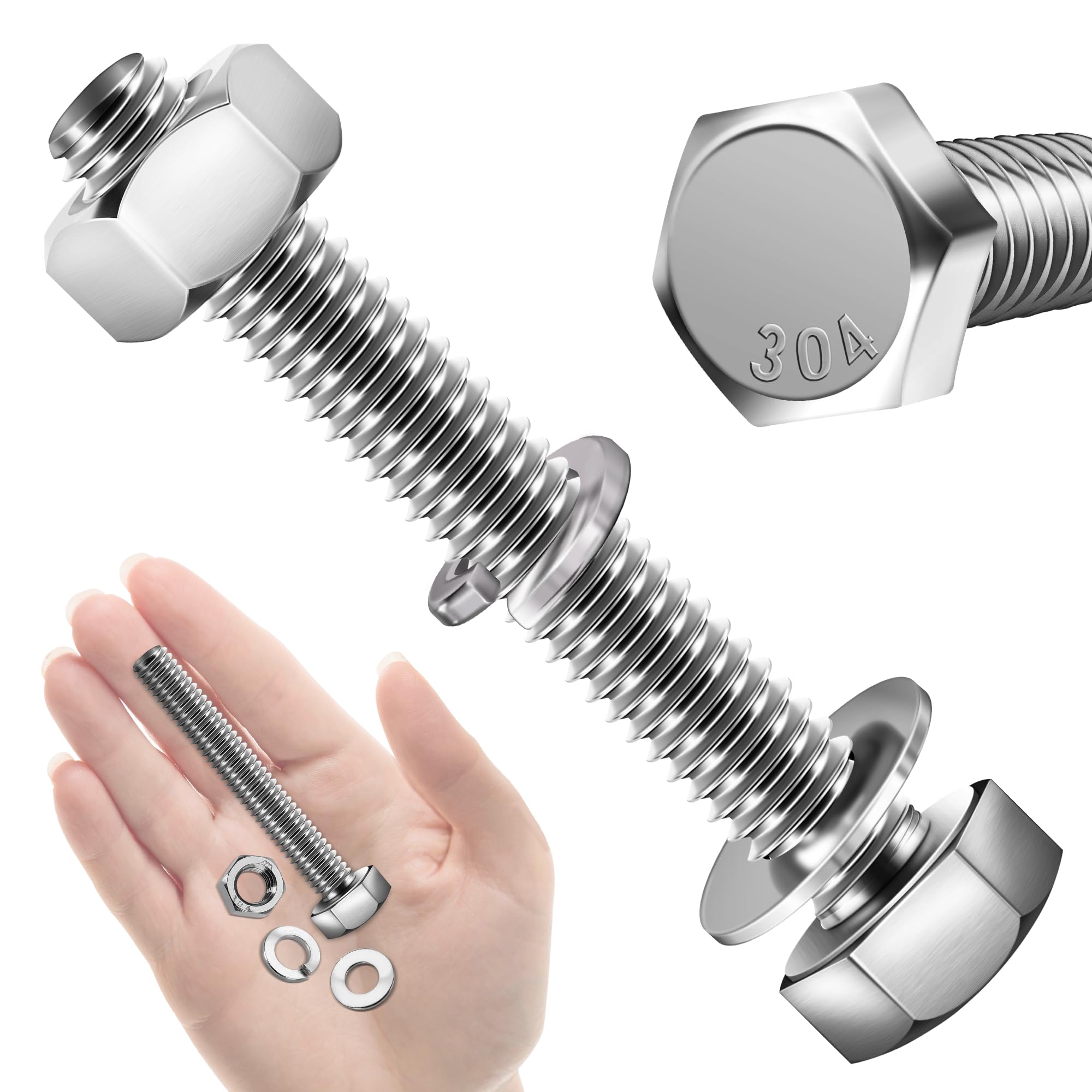 Stainless Steel Hex Bolts & Nuts Kit - 10 Sets -18 Stainless Steel Hex Bolts & Nuts Kit - 10 Sets -18