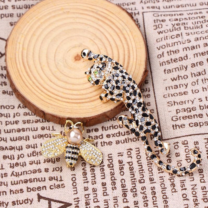 2Pcs Fashion Rhinestone Leopard Brooch and Crystal Bee Brooches Insect Animal Pin Brooch Pin Accessories - Image 9