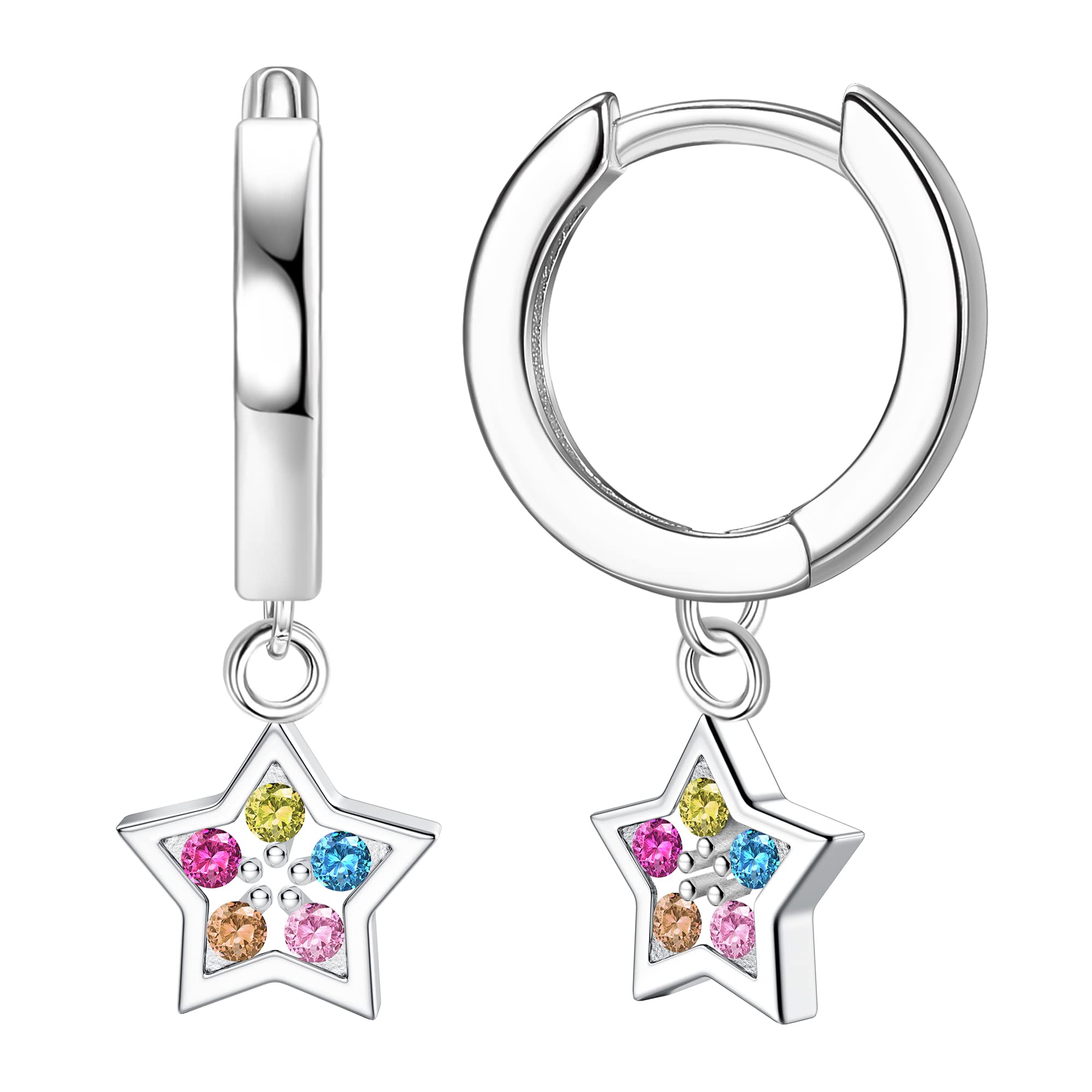 ORAZIO Plata de ley 925 Post Huggie con Aretes Colgantes Huggie Pequeños aretes de aro Encanto Personalizado Zirconia Cúbica/Luna/Estrella/Corazón/Relámpago/Cristal Pendientes Colgantes para Mujer