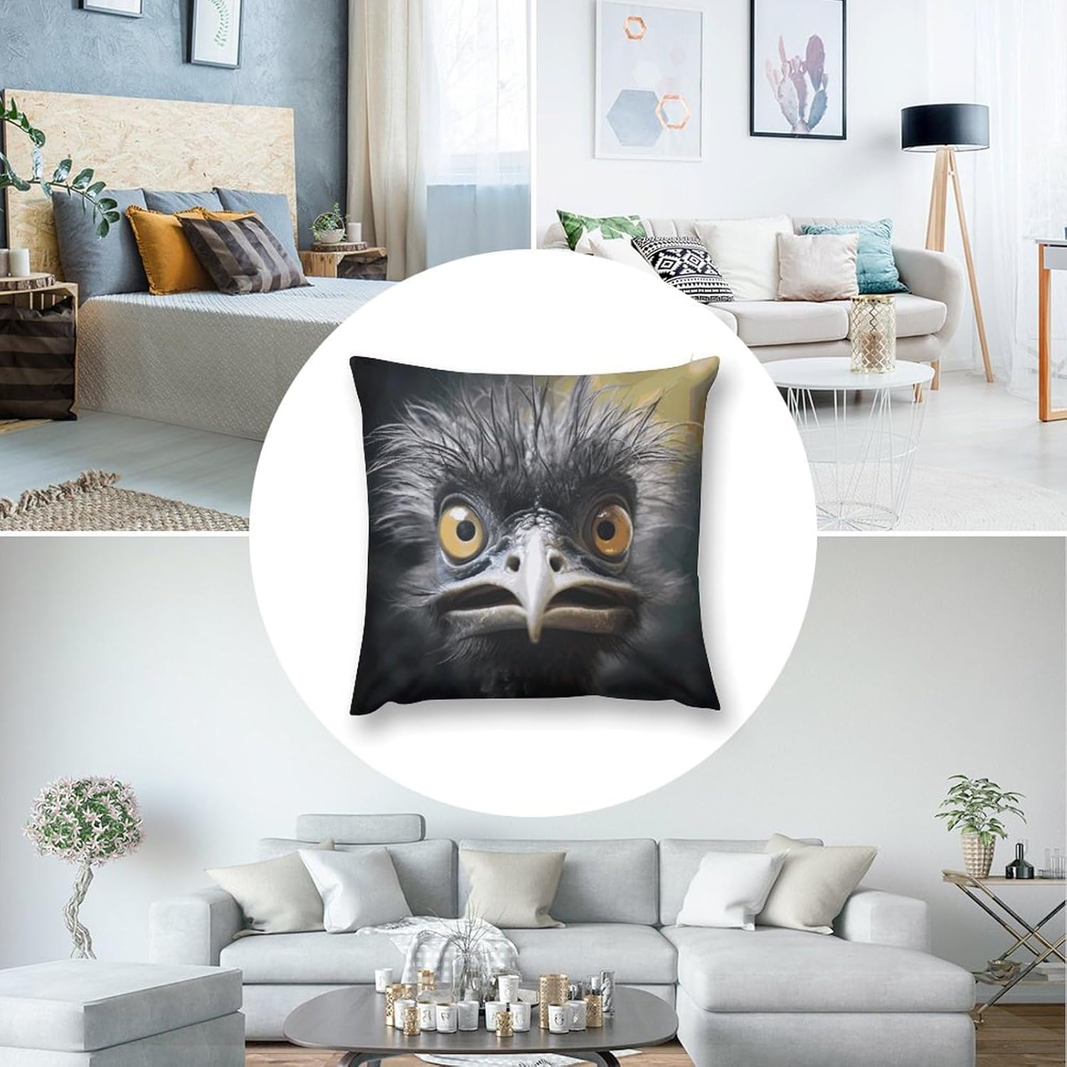 Zippered Pillow Cover, Pillow Protector, Emu Printed Pillow Cover of 4, Pillow Not Included