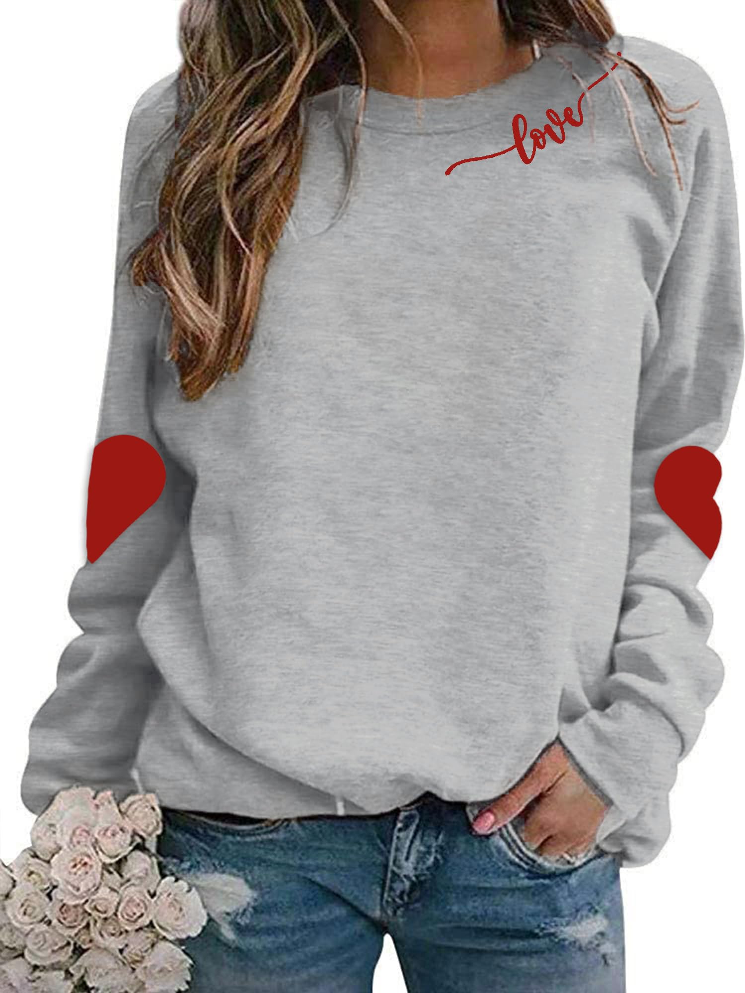 Valentine Sweatshirt for Womens Heart Love Valentines Long Sleeve Shirts Casual Round Neck Pullover Top-image-25