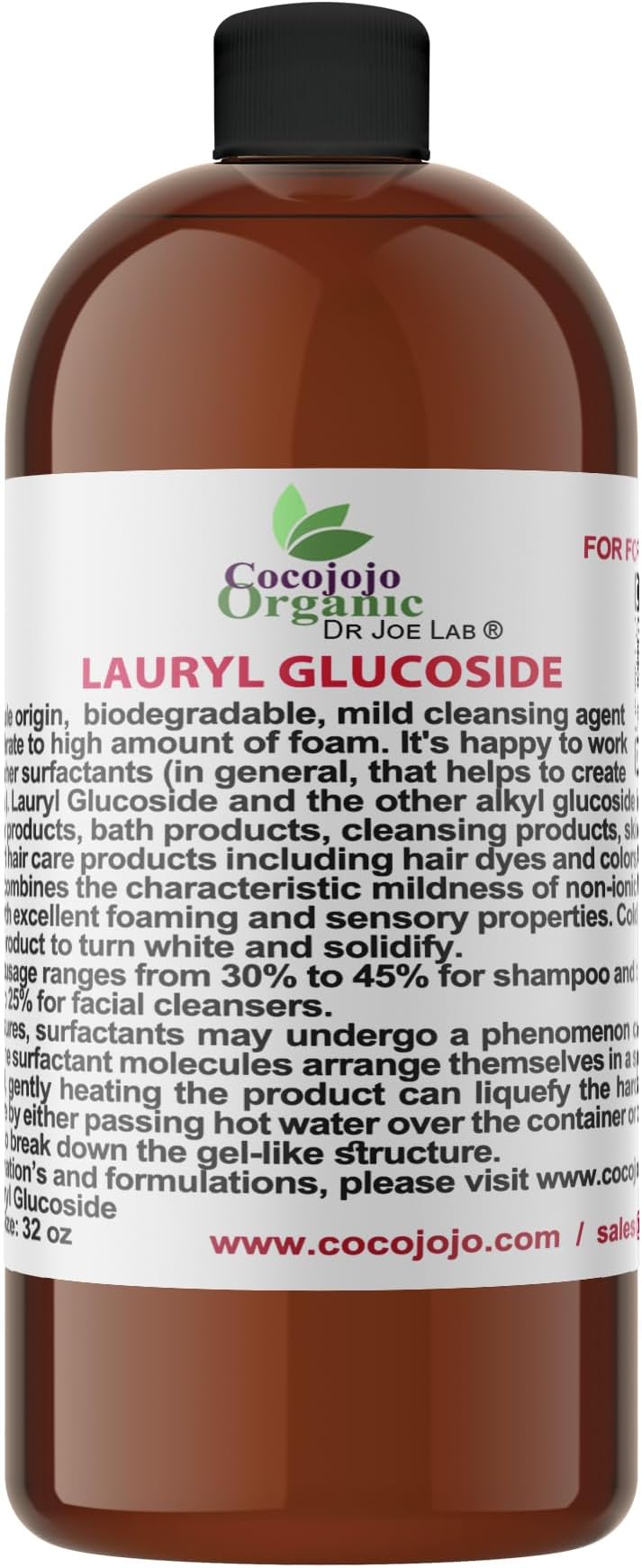 Dr Joe Lab Lauryl Glucoside Natural Surfactant - Surfactants for Soap Making, Lauryl Glucoside, DIY Shower Gel, Skin Care, Body and Face Wash, Plant Derived, Natural - 32 Oz