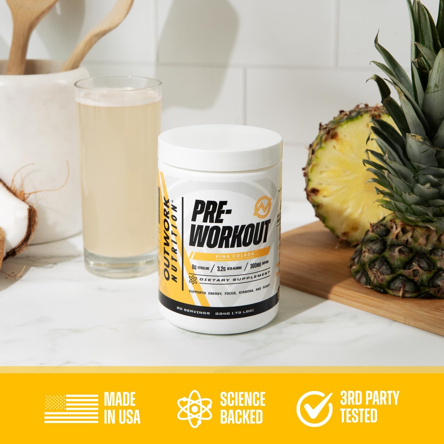 Outwork Nutrition Preworkout for Men & Women - Nootropic Pre Workout Without Creatine, Pre-Workout Powder with Taurine Rhodiola Citrulline Malate Beta Alanine Caffeine (Pina Colada)