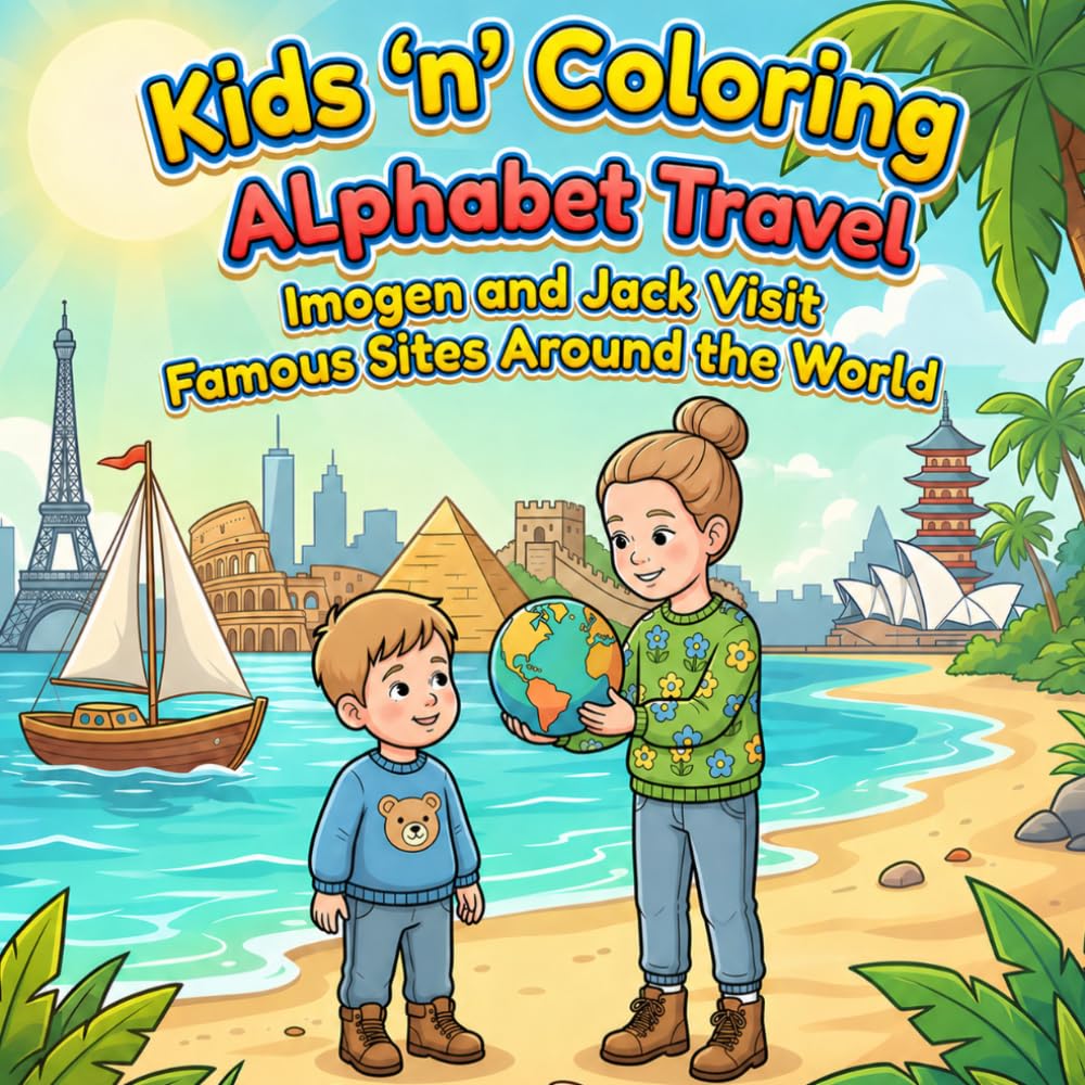 Kids ‘n’ Coloring, Alphabet Travel, Imogen and Jack Visit Famous Sites Around the World: ABC Coloring Book for Toddlers Ages 3+, Learn the Alphabet, ... Book (Kids 'n' Coloring, Alphabet Adventures)