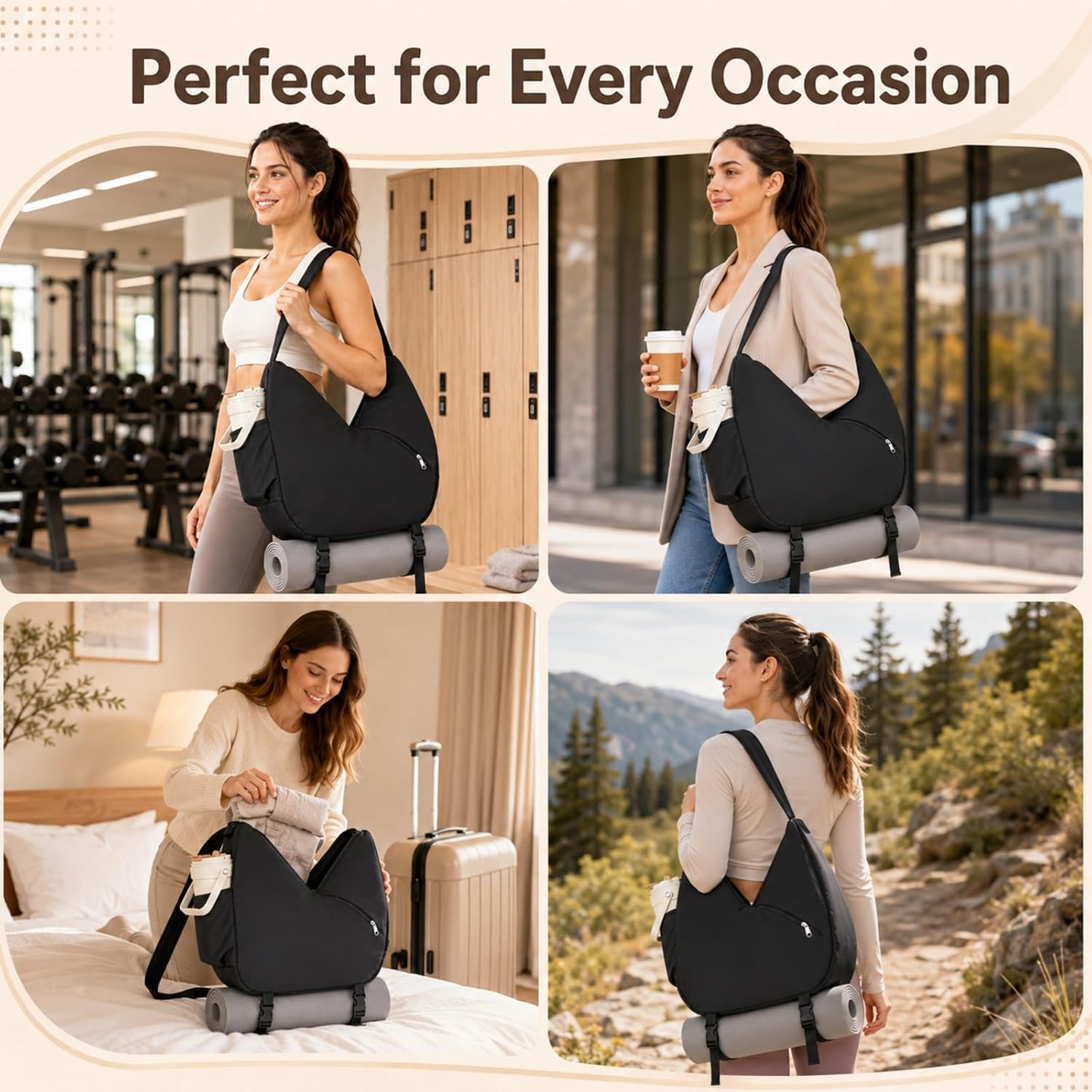 Women's Gym Bag, Versatile Sports & Travel Bag 18.1 x 6.3 x 27.6 in, with Water Bottle Pocket & Hidden Yoga Mat Strap for Yoga, Workout, Swimming & Weekend Use