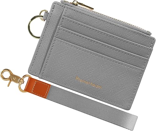 Prometheism Small Wallet for Women RFID Card Holder ID Case Wallet with key chain Wristlet Keychain with Coin Purse (A-Gray)