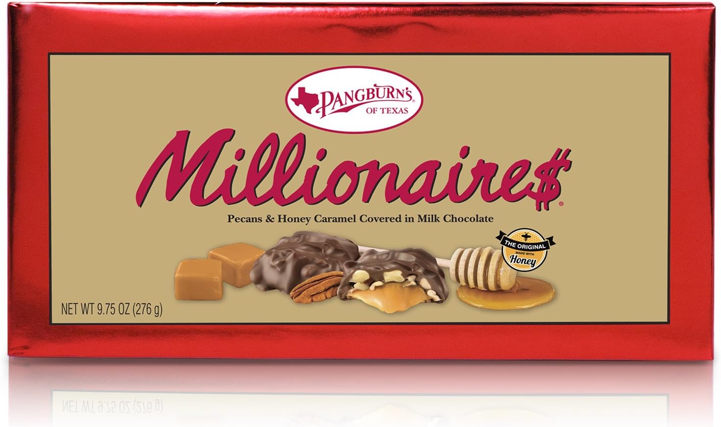 Pangburn's Millionaires Candy Box 9.75 Ounce Pangburn's Millionaires Candy Box 9.75 Ounce; Buttery Pecans, Creamy Caramel, Honey, and Mouthwatering Milk Chocolate; Texas Born, and Loved by All