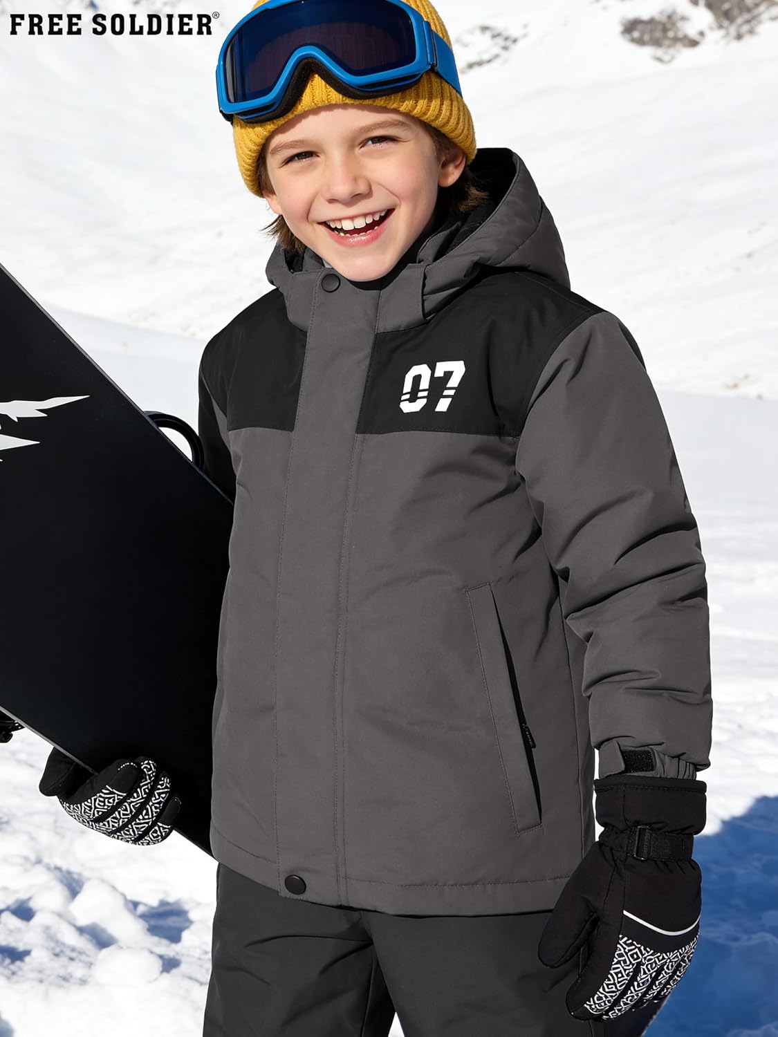 FREE SOLDIER Boys Girls Waterproof Ski Jacket Fleece Lined Warm Winter Snow Coat Kids Winter Jacket with Detachable Hood - Image 2