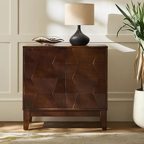 Miniatura 10 de HULALA HOME Moderno armario de cocina con diseño geométrico 3D, armario de piso independiente con 3 puertas y 2 estantes interiores ajustables para