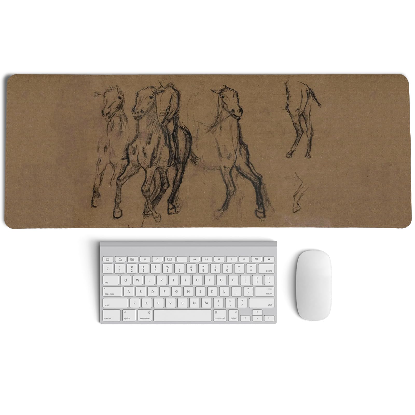 PaJiaNi Grey Neutral Sketch Art Western Horse Mouse Pad,Retro Western Horse Desk Mat for Laptop,XL Large Vintage Mid Century Grey Gaming Mouse Pad for Home Decor Office Dorm,31.5x11.8 Inch