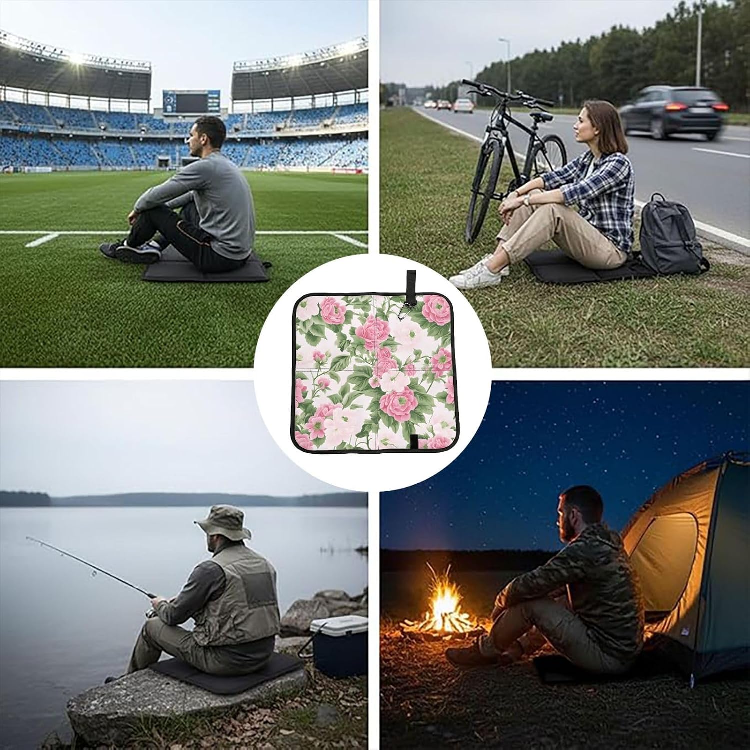 (Plant Floral Flowers) Sitting Pad Foldable Seat Cushion Lightweight Camping Seat Mat with Hook for Outdoor Hiking Picnic Camping
