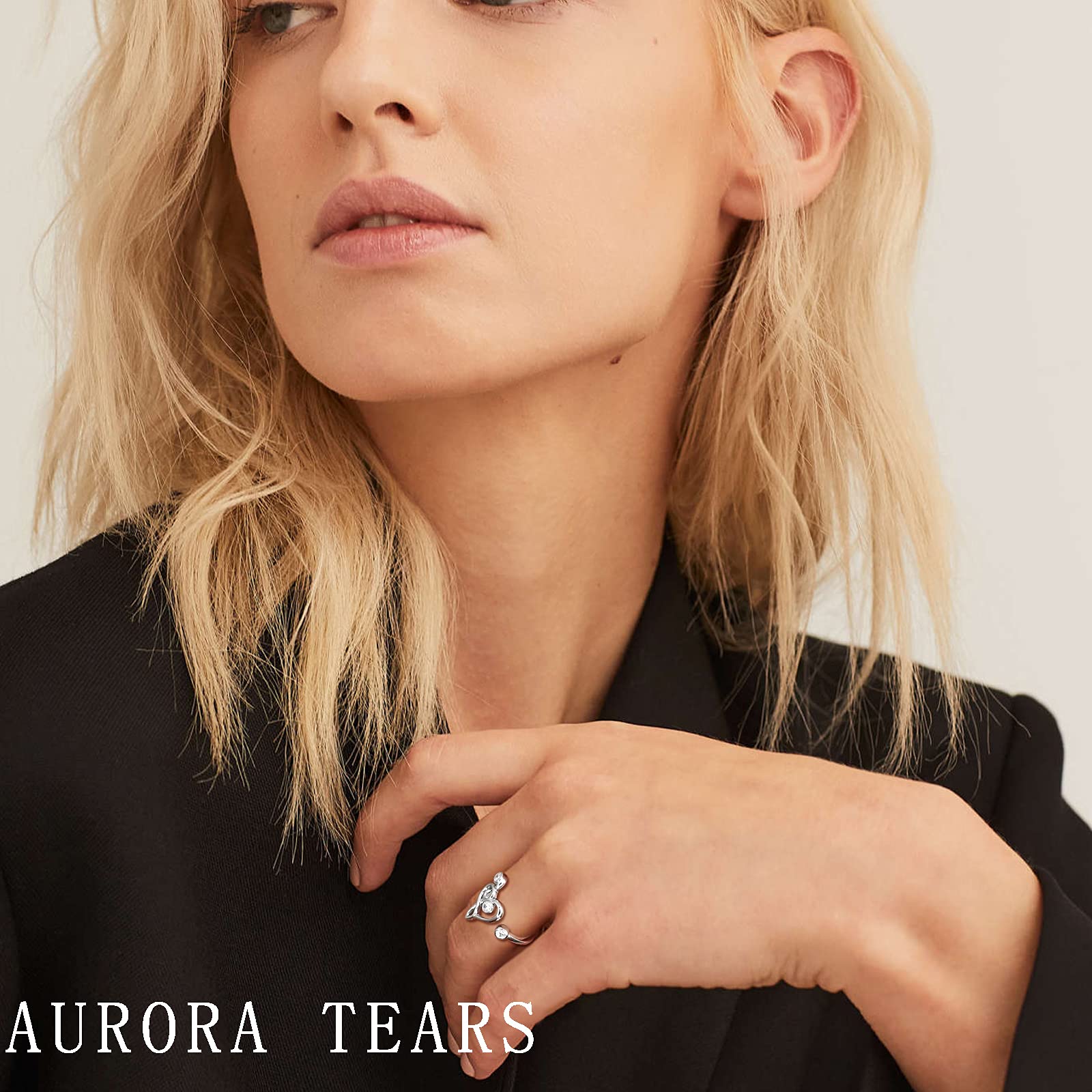 Aurora Tears Musikalische Note Einstellbare Ringe Harfe Violinschlüssel Offener Ring Schmuck für Frauen und Mädchen DR0131W-T