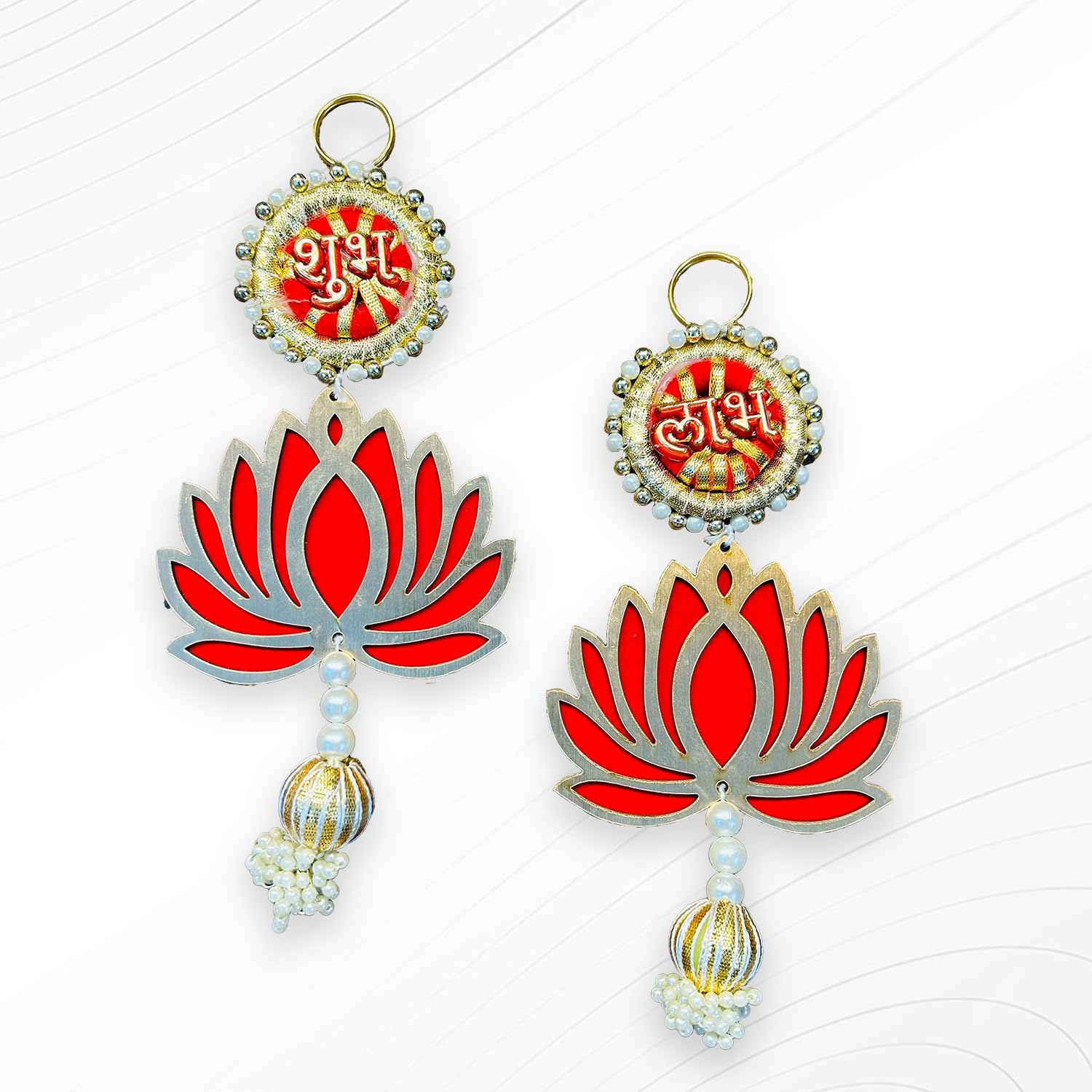 Handmade Wall Decor, Lotus Shubh Labh for Home Decor,Diwali Decor,Wedding and All Festival DecorPack of 4 (RedColour)