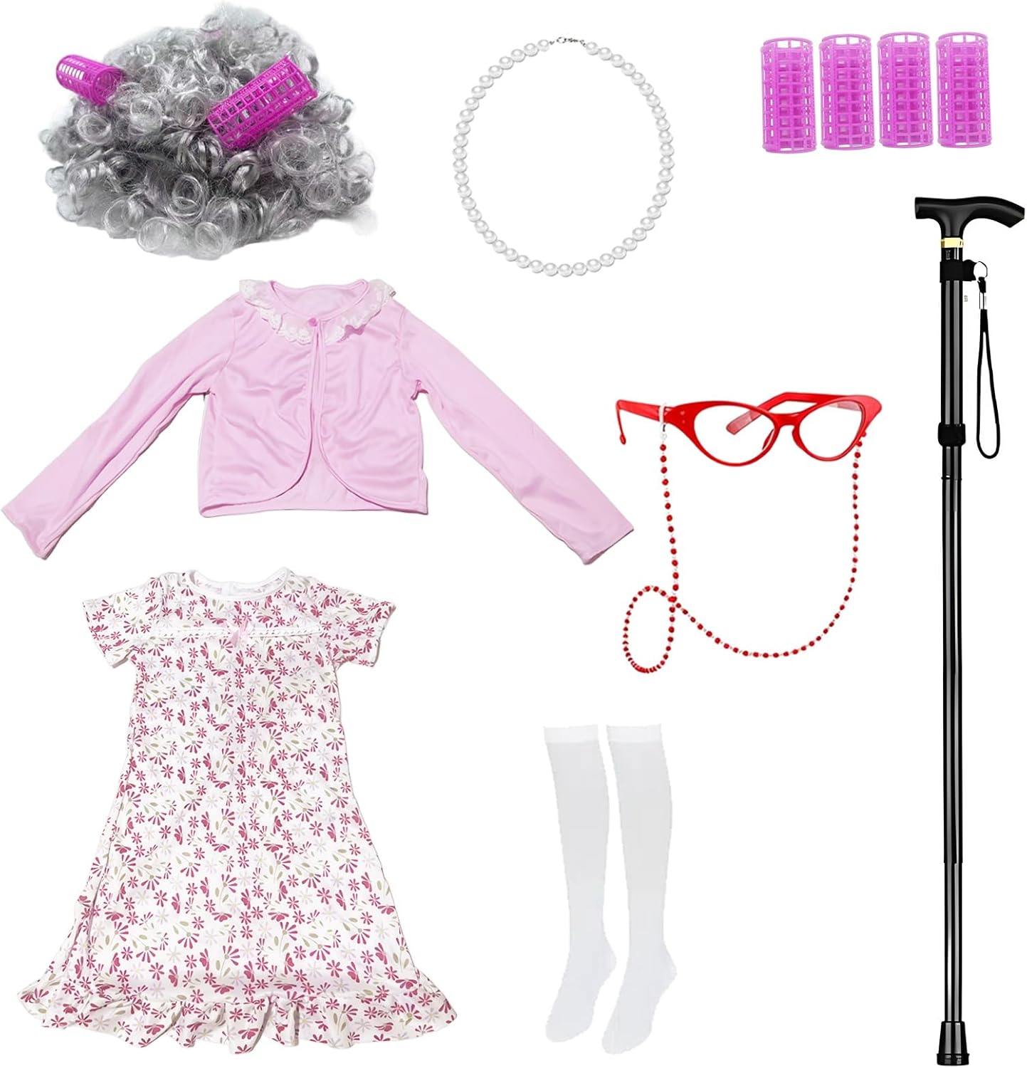 100 Days of School Costume Old Lady for Kids 100th Day of School Costume for Girls Wig Granny Grandma