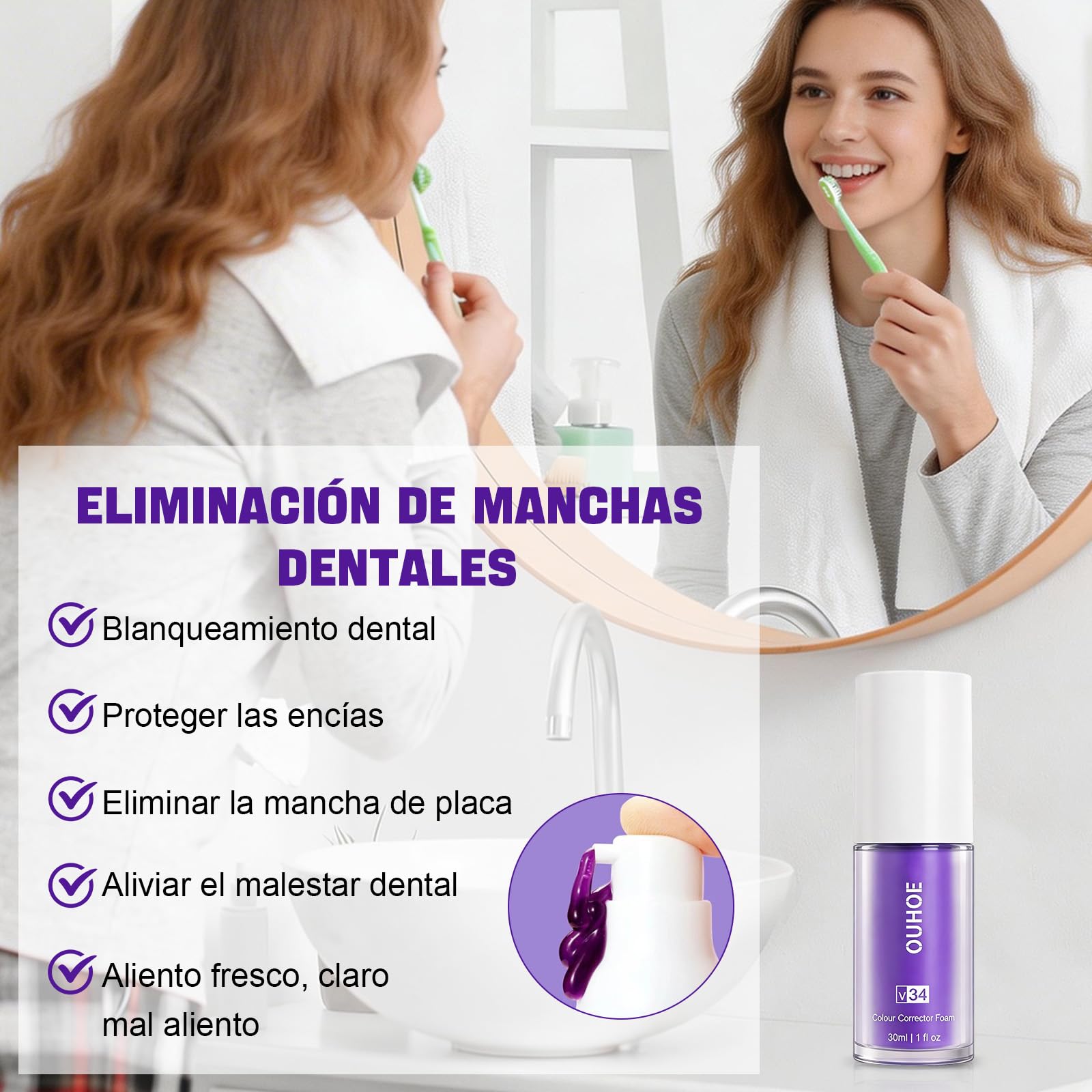 2PCS Púrpura Blanqueador Dental Profesional,Pasta Blanqueadores Dientes,Blanqueamiento Dental Eliminación Profunda de Manchas,Eficaz Para Fortalecer Dientes y Encías,Suave Para Dientes Sensibles — view 5