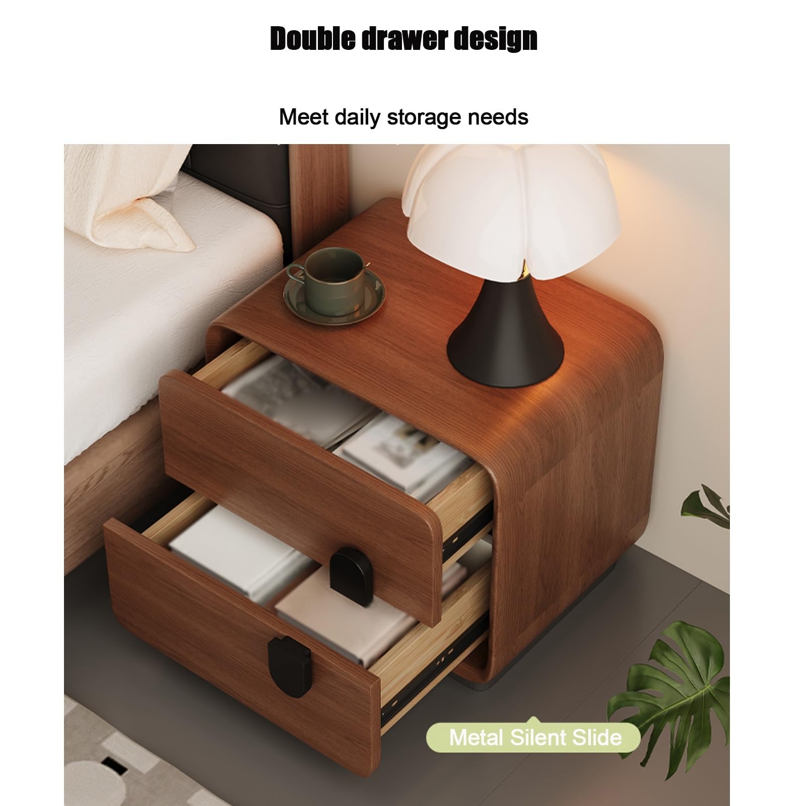 Mesa auxiliar moderna amarilla de 2 puertas para dormitorio y sala de estar, mesita de noche Slish (35 x 40 x 50 cm / 13.8x15.7x19.7in)