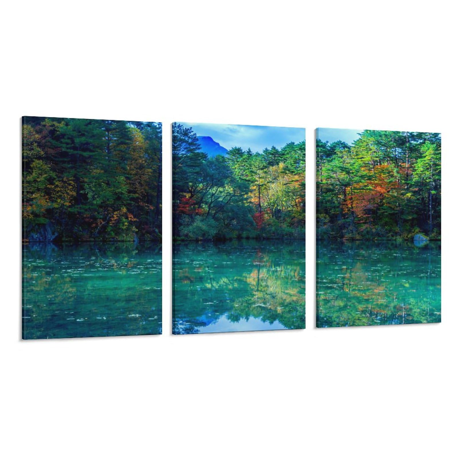 Amazon.co.jp: 3枚 福島県 毘沙門沼五色沼湖沼群の秋 絵画 インテリア 