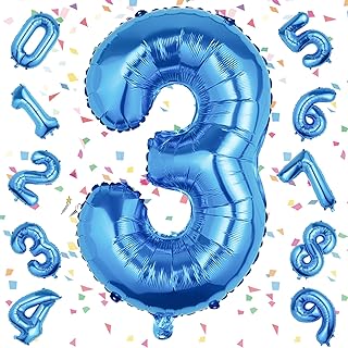 EXGOX 数字 バルーン 大きい ブルー 誕生日 ナンバー 3 アルミ風船 32インチ ハッピーバースデー パーティー 成人式 入学 卒業式 記念日 お祝い 飾り付け