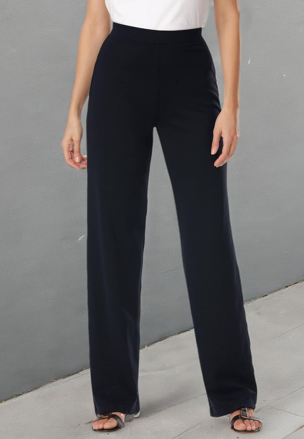 Woman Within Plus Size Stretch Ponte Knit Pull-On Wide-Leg Pants - Image 6