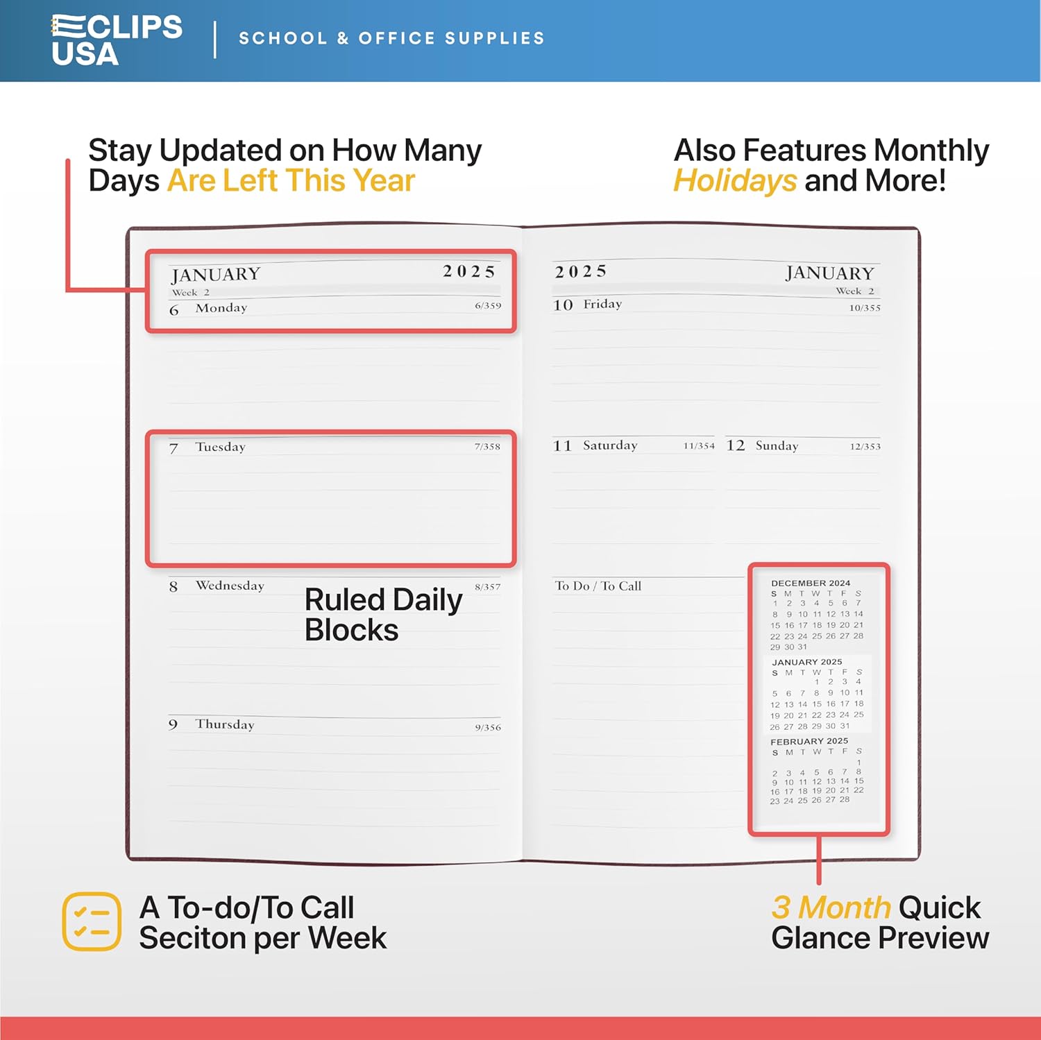 Weekly Planner 2025, 2025 Weekly Planner, 2025 Planner Monthly, 5” x 8”, Weekly Pages, 6 Black 3 Brown 3 Burgundy, (12 Pack, 5 X 8)