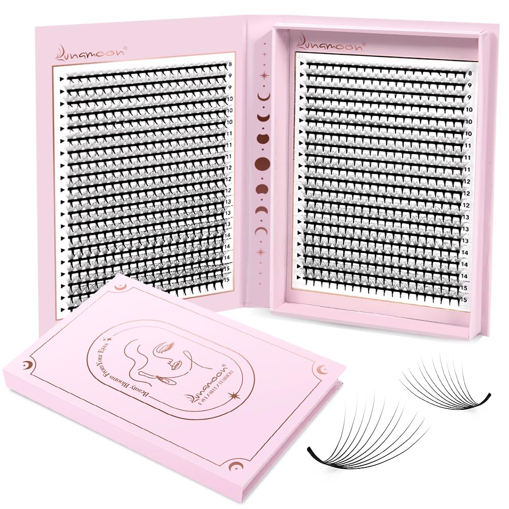 Lunamoon Vorgefertigte Fächer Wimpern 10D Fertigfächer Wimpern 800 Fans Volumen Premade Fans Fertige Wimpernfächer Wimpernverlägerung (10D-0.07-C, 8-15mm)