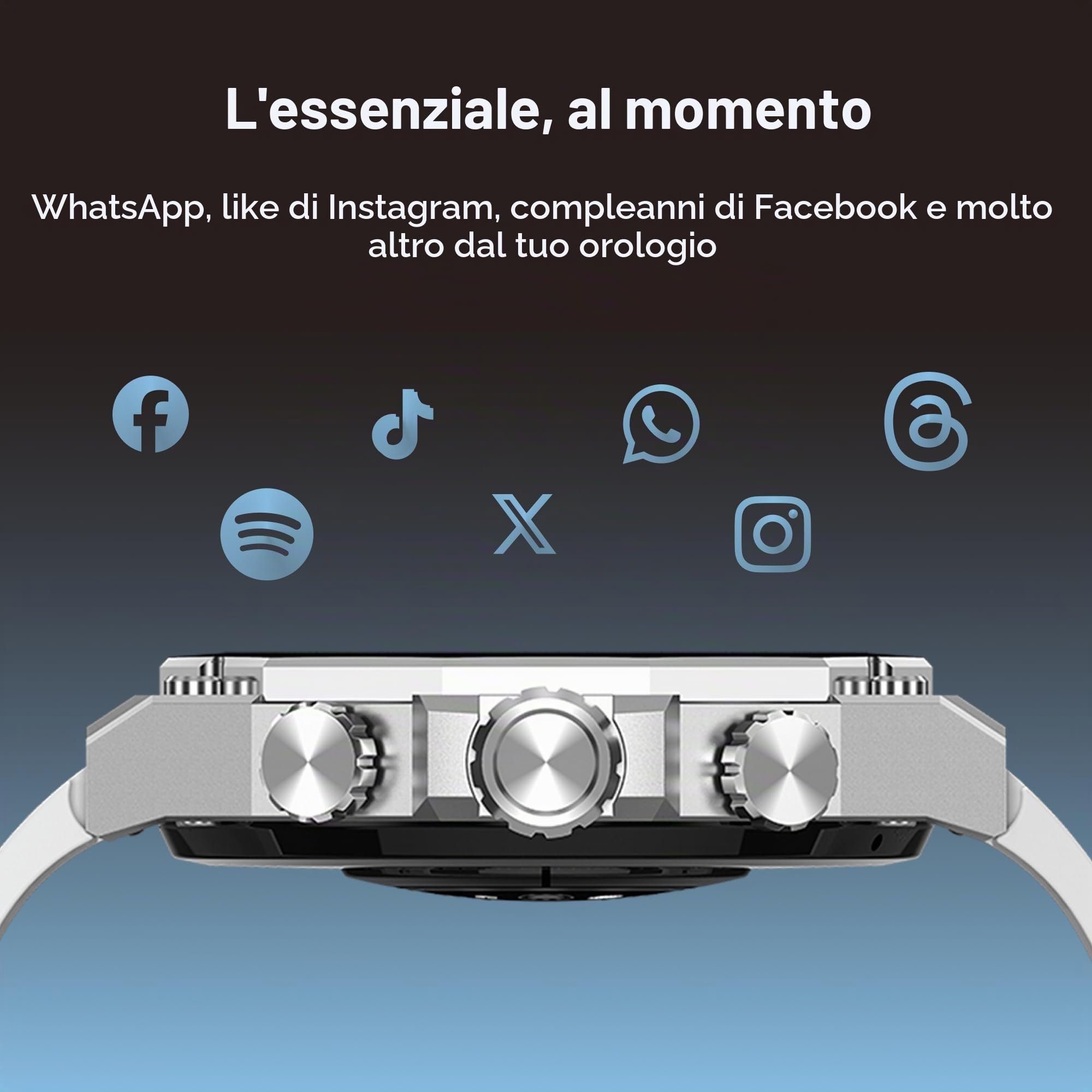 Ksix Titanium Smartwatch da uomo, orologio sportivo, chiamate e notifiche, cinturino in acciaio e silicone, display AMOLED, monitoraggio della salute e dello sport, assistenti vocali, autonomia 5