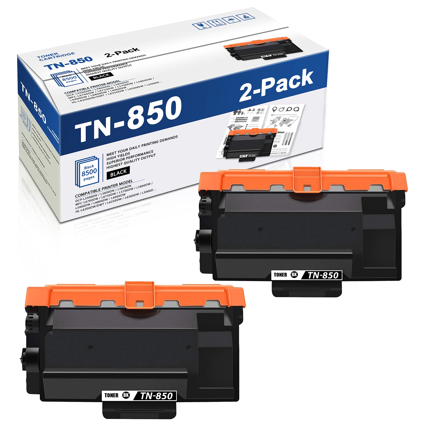 MaxColor2 Pack Black TN850 High Yield Toner Compatible TN850 Toner Cartridge Replacement for Brother HLL6250DW L6300DW L5200DWDWT MFCL6700DW L6750DW DCPL5500DN Printer